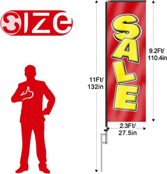 11FT Sale Rectangle Flag Banners with Pole and Ground Stake (Red)
