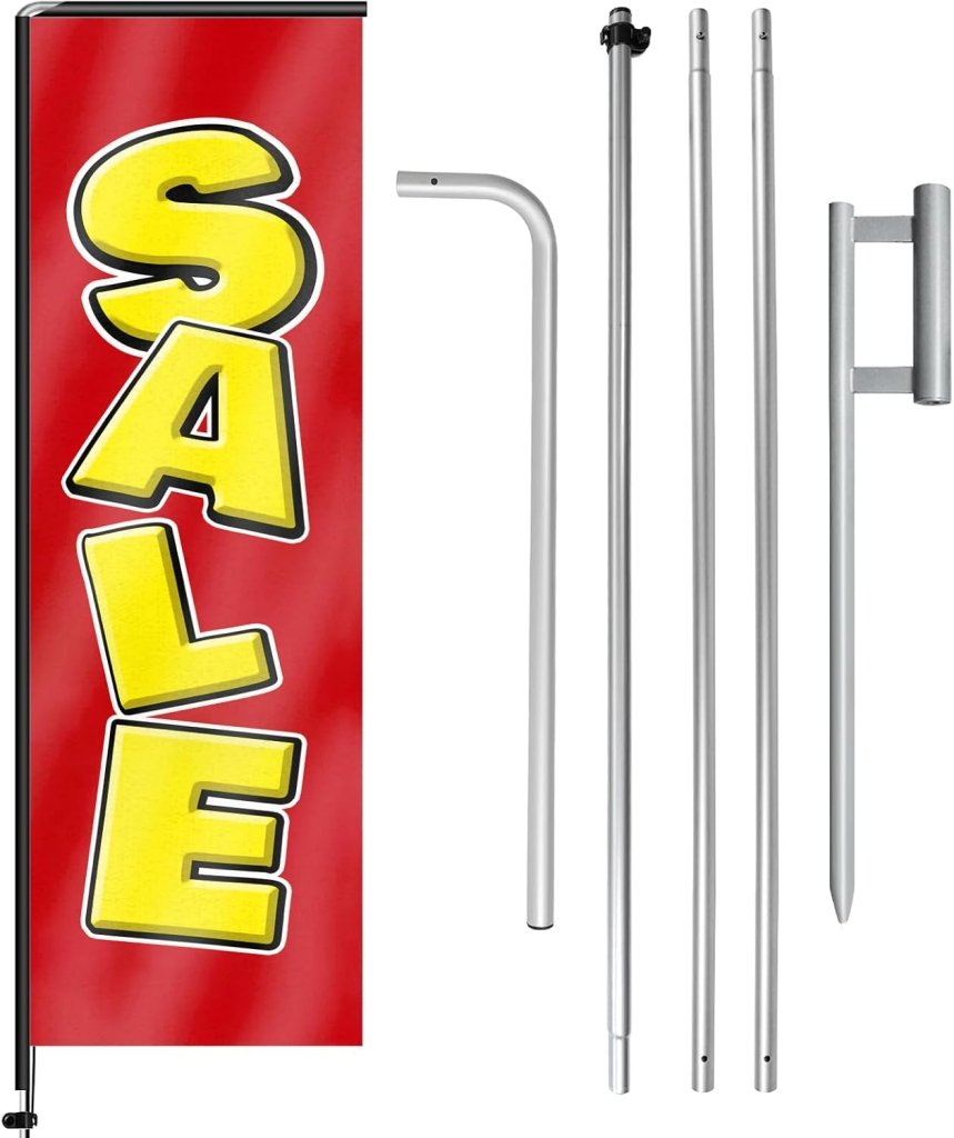 11FT Sale Rectangle Flag Banners with Pole and Ground Stake (Red)