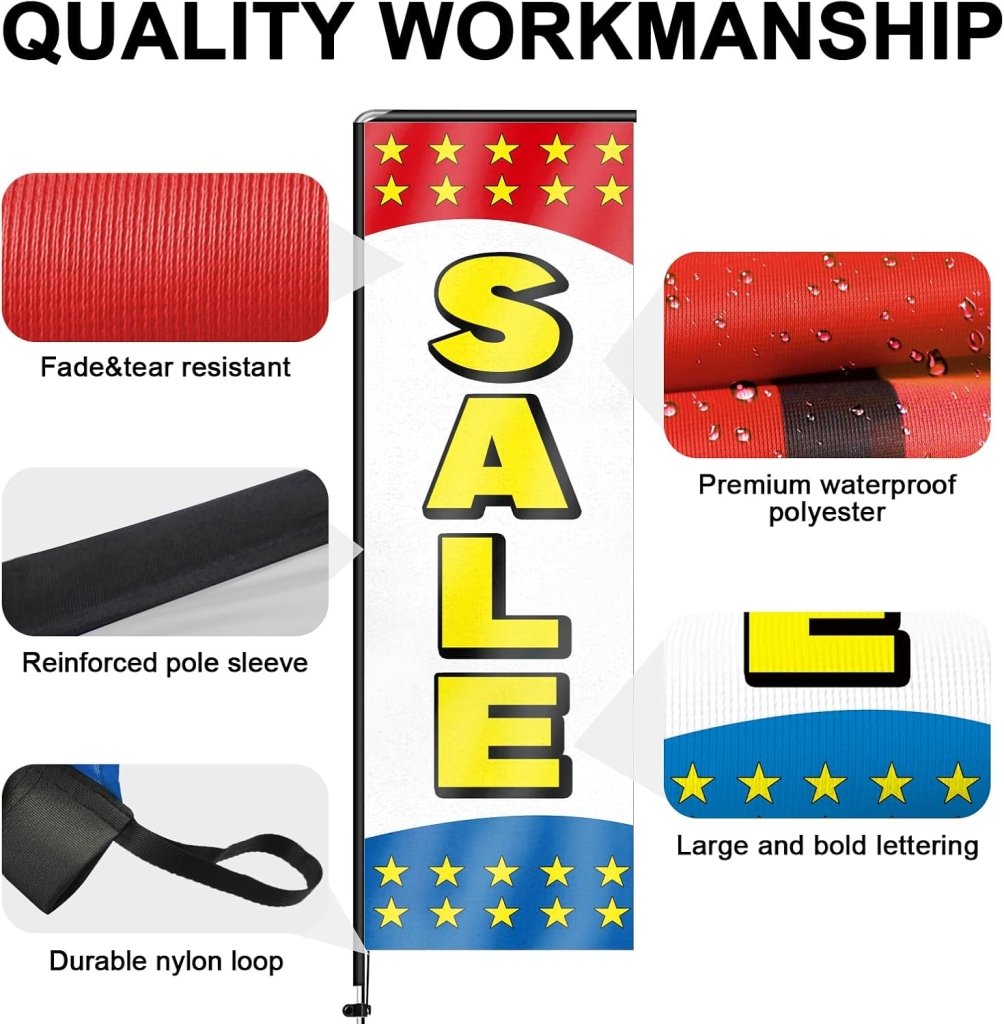 11FT Sale Rectangle Flag Banners with Pole and Ground Stake (Yellow)