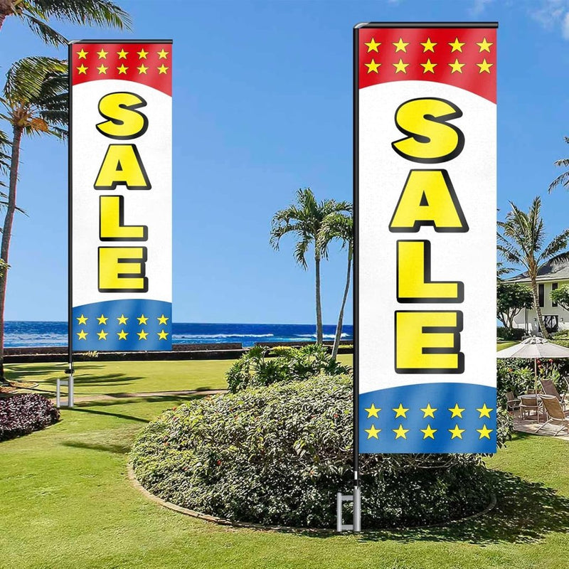 11FT Sale Rectangle Flag Banners with Pole and Ground Stake (Yellow)