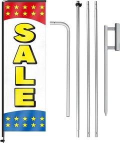 11FT Sale Rectangle Flag Banners with Pole and Ground Stake (Yellow)