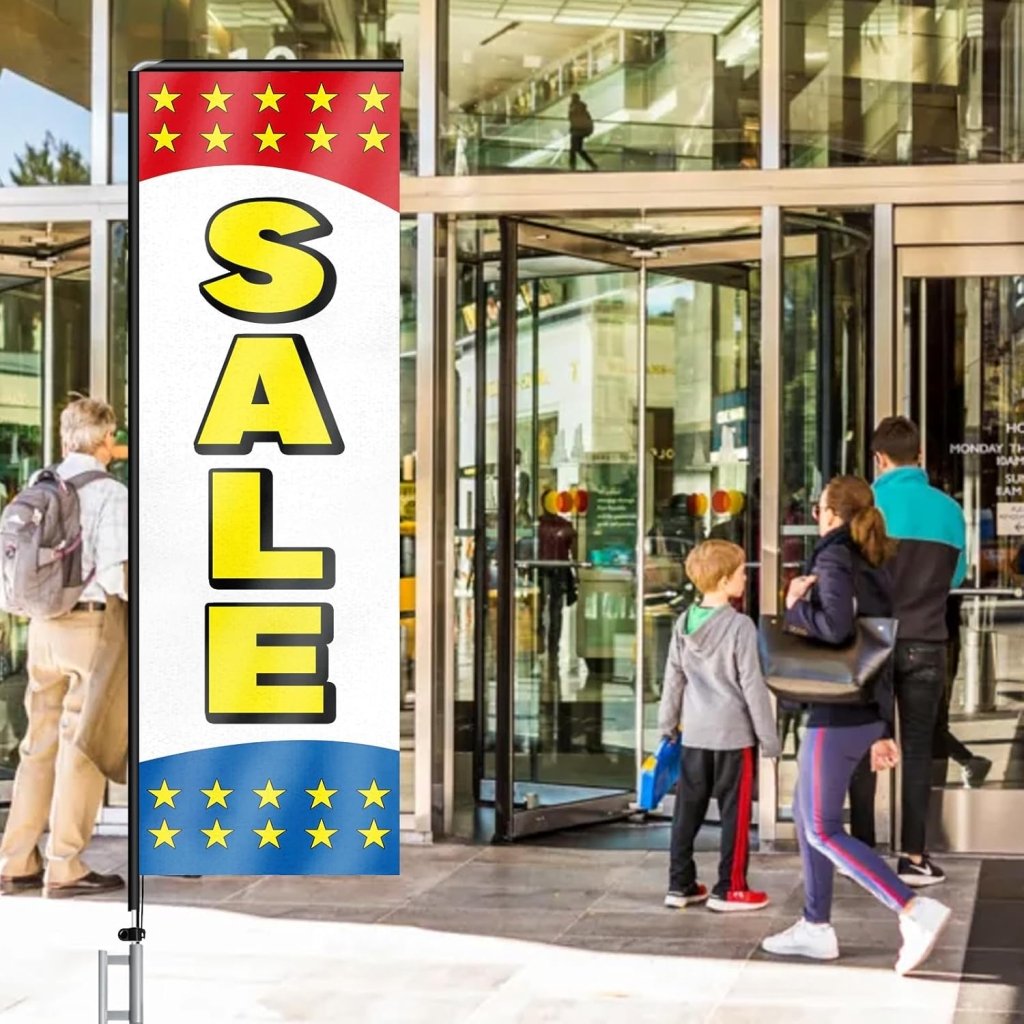 11FT Sale Rectangle Flag Banners with Pole and Ground Stake (Yellow)