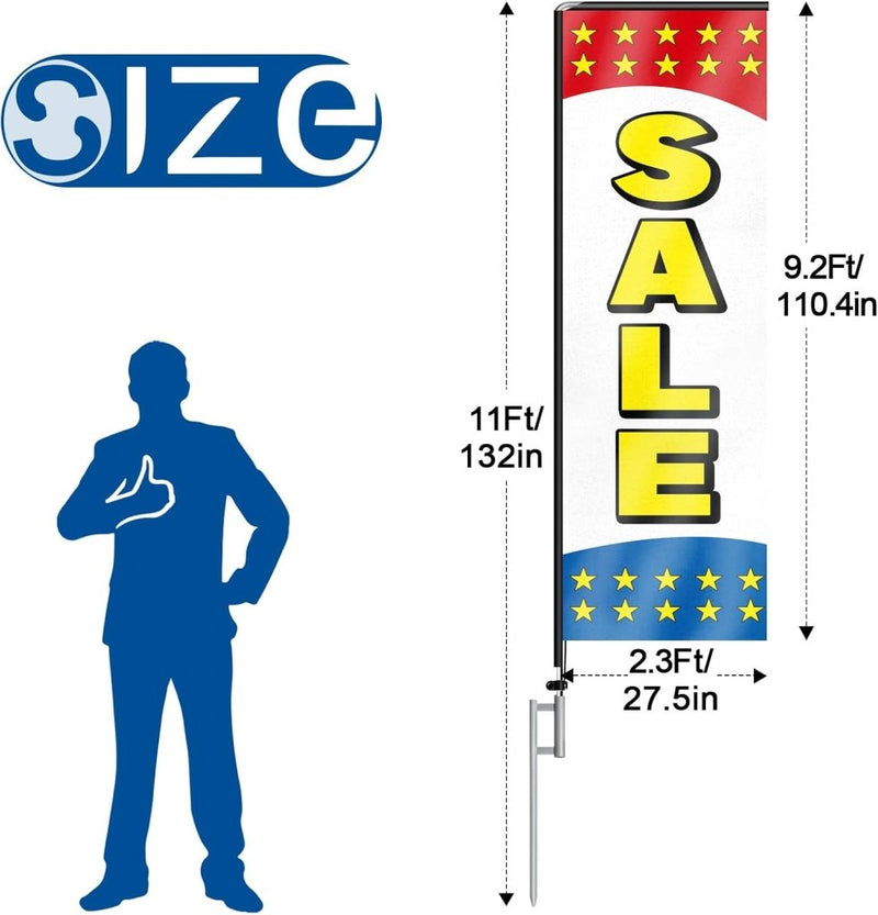 11FT Sale Rectangle Flag Banners with Pole and Ground Stake (Yellow)