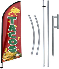 11ft Tacos Feather Flag Kit - Advertising Banner with Pole and Stake - Food Sign - FSFlag