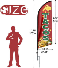 11ft Tacos Feather Flag Kit - Advertising Banner with Pole and Stake - Food Sign - FSFlag