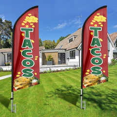 11ft Tacos Feather Flag Kit - Advertising Banner with Pole and Stake - Food Sign - FSFlag