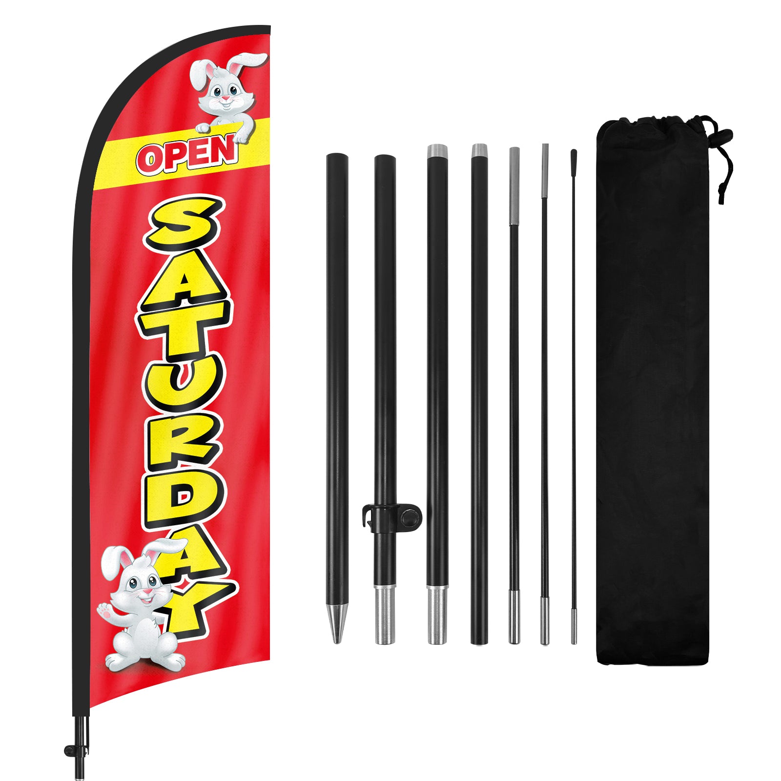 8Ft Red Open Saturday Feather Flag with Pole & Stake