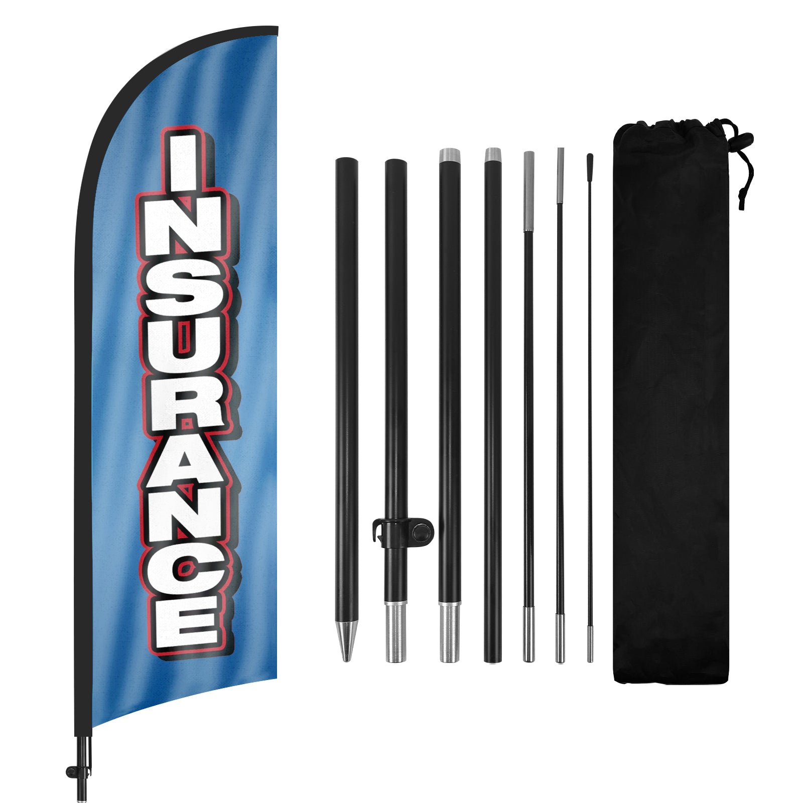 8ft Insurance Blue Feather Flag with Pole & Stake