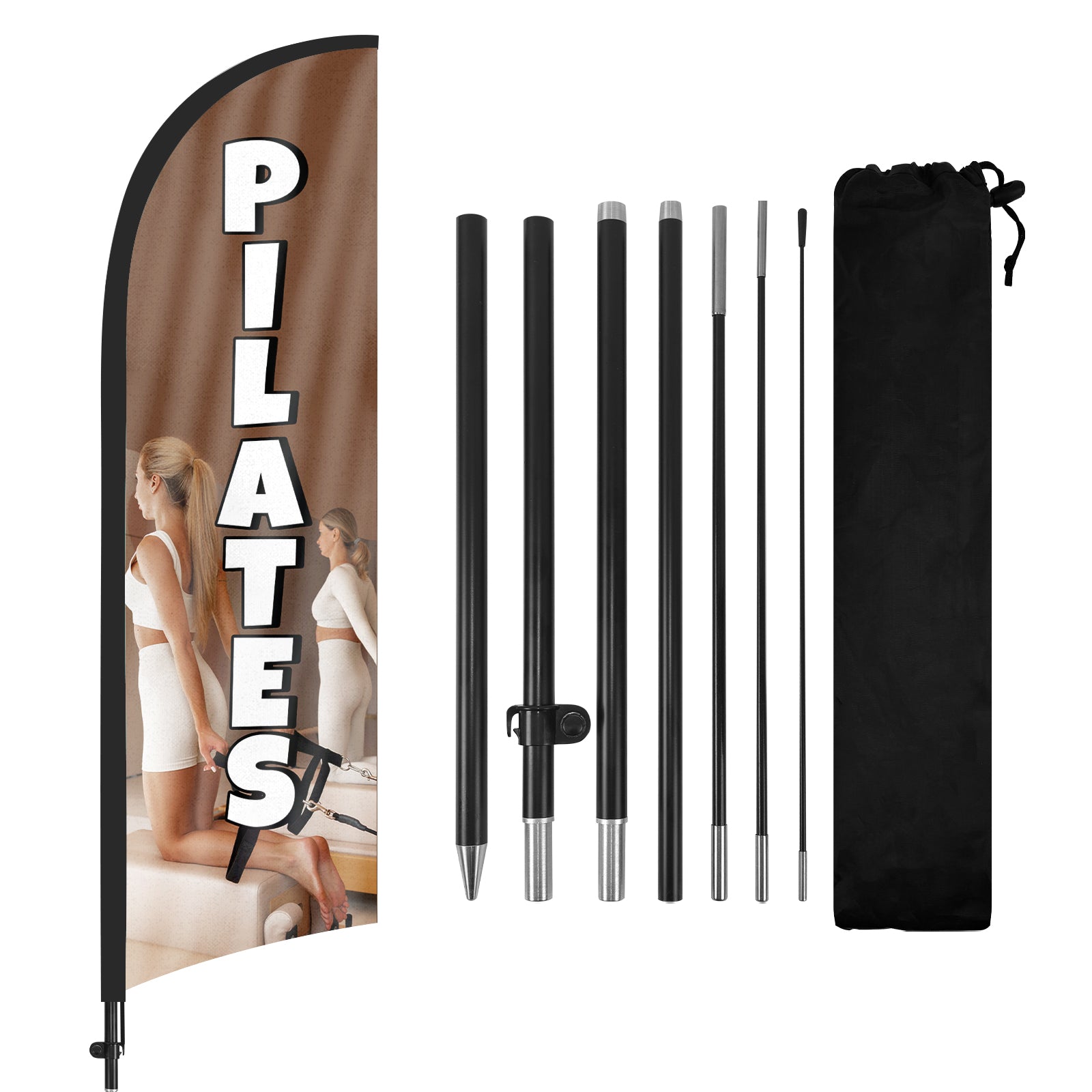 8ft Pilates Brown Feather Flag with Pole and Stake