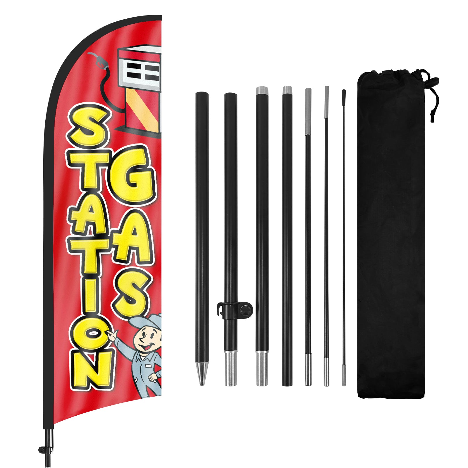 8ft Gas Station Red Feather Flag Pole Kit