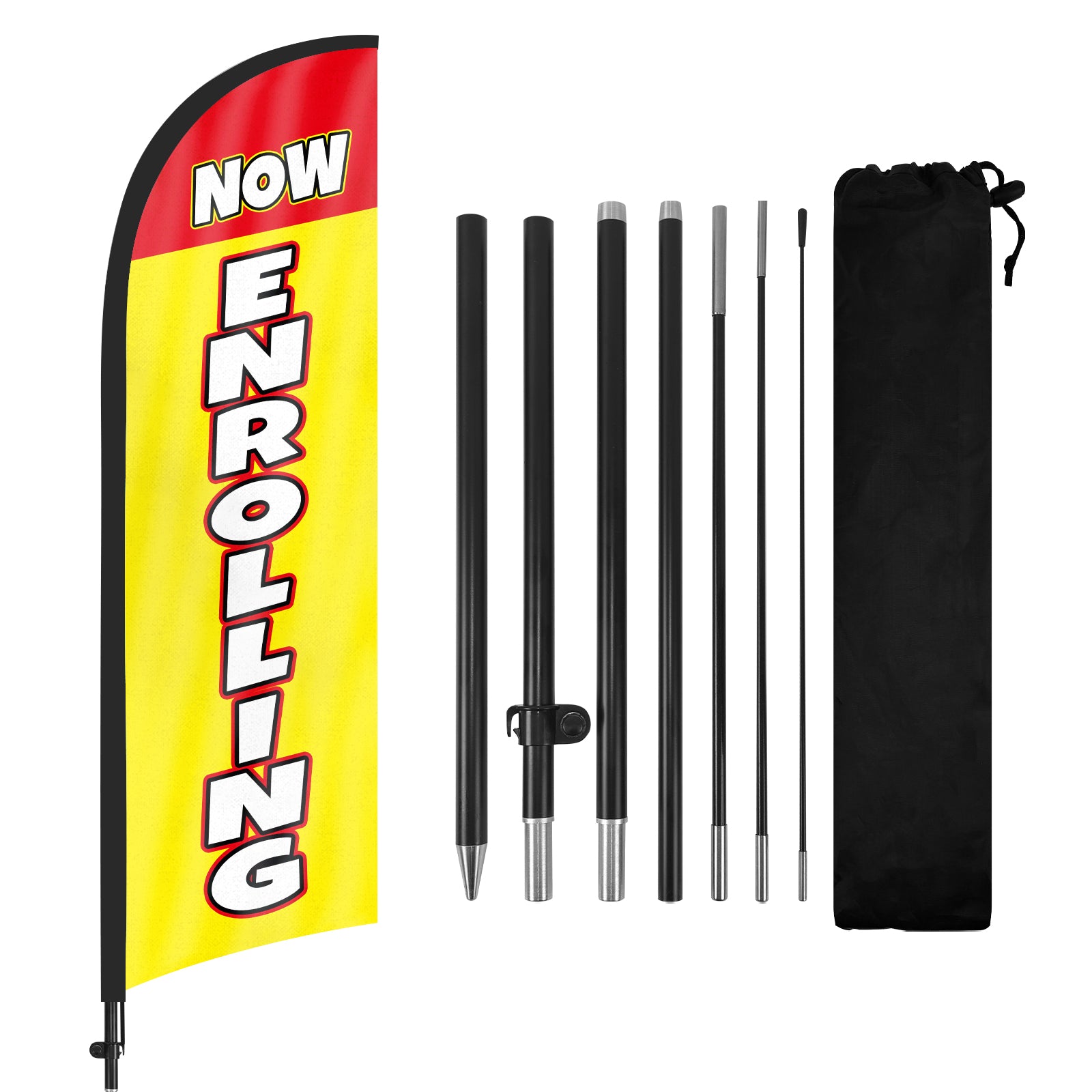 8ft Now Enrolling Yellow Feather Flag Pole Kit