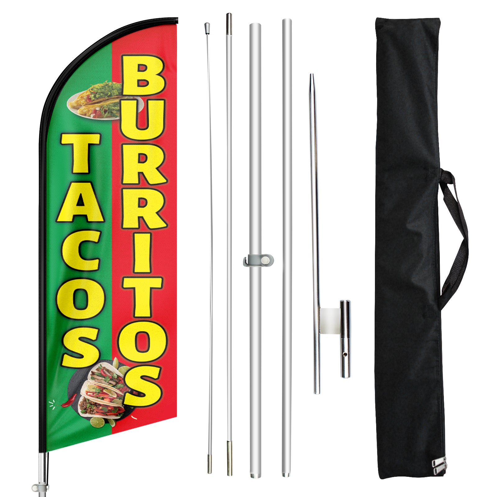 11ft Tacos Burritos Feather Flag with Flag Pole and Ground Stake
