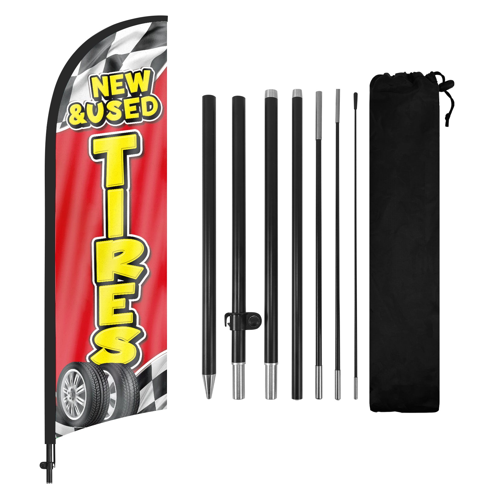 8Ft Red New & Used Tires 01 Feather Flag with Pole & Stake