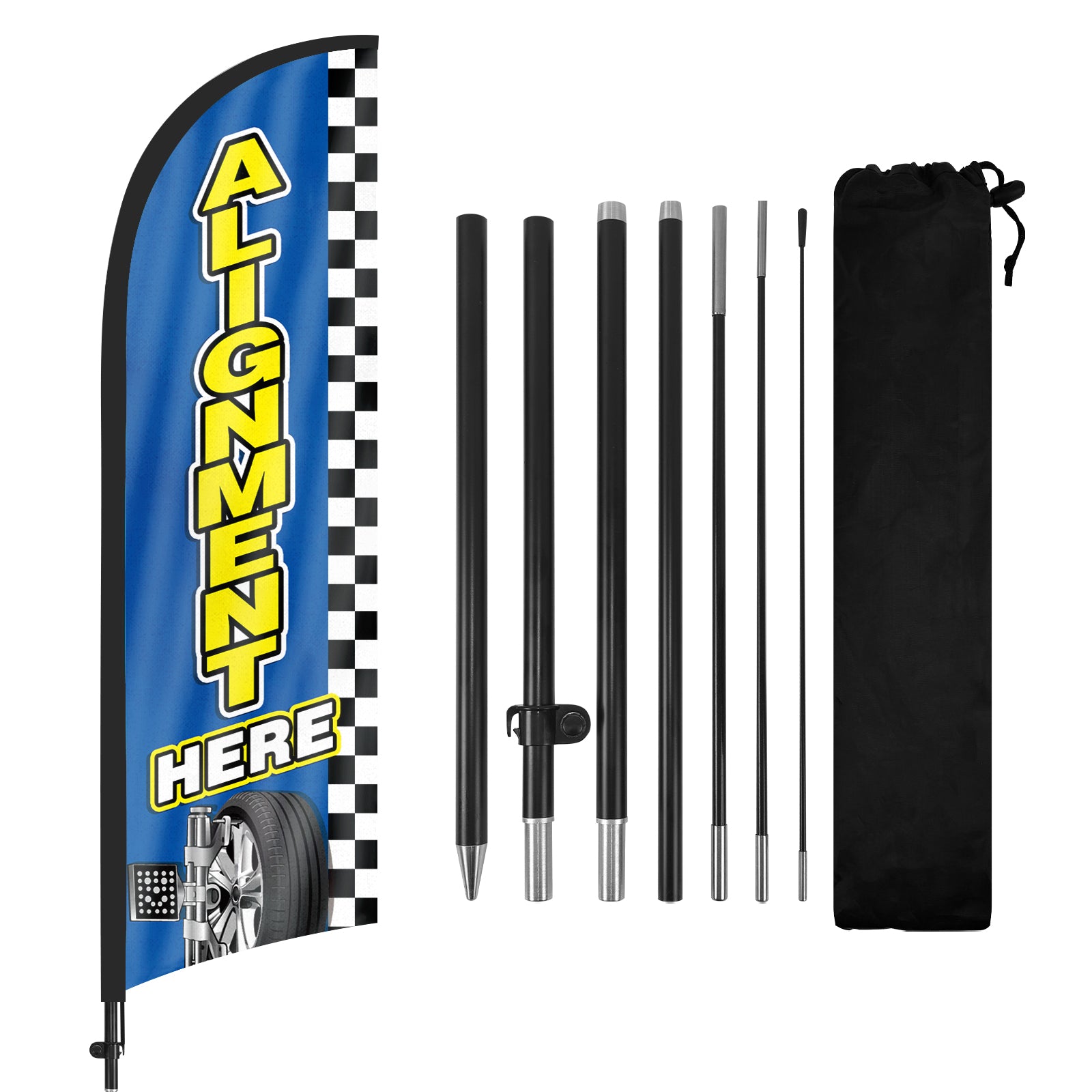 8ft Alignment Here Blue Feather Flag with Pole and Stake