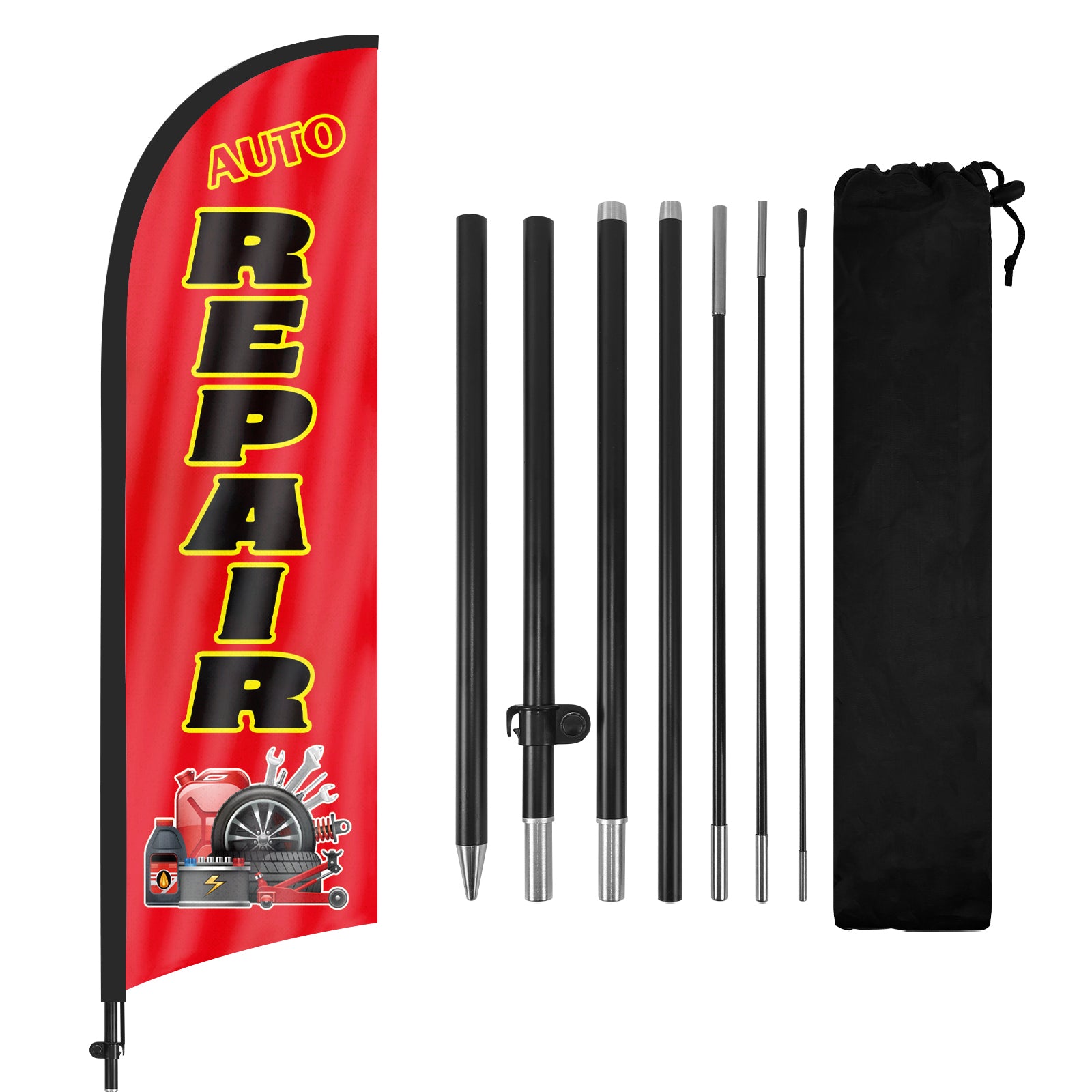 8ft Auto Repair Red 01 Feather Flag Pole Kit