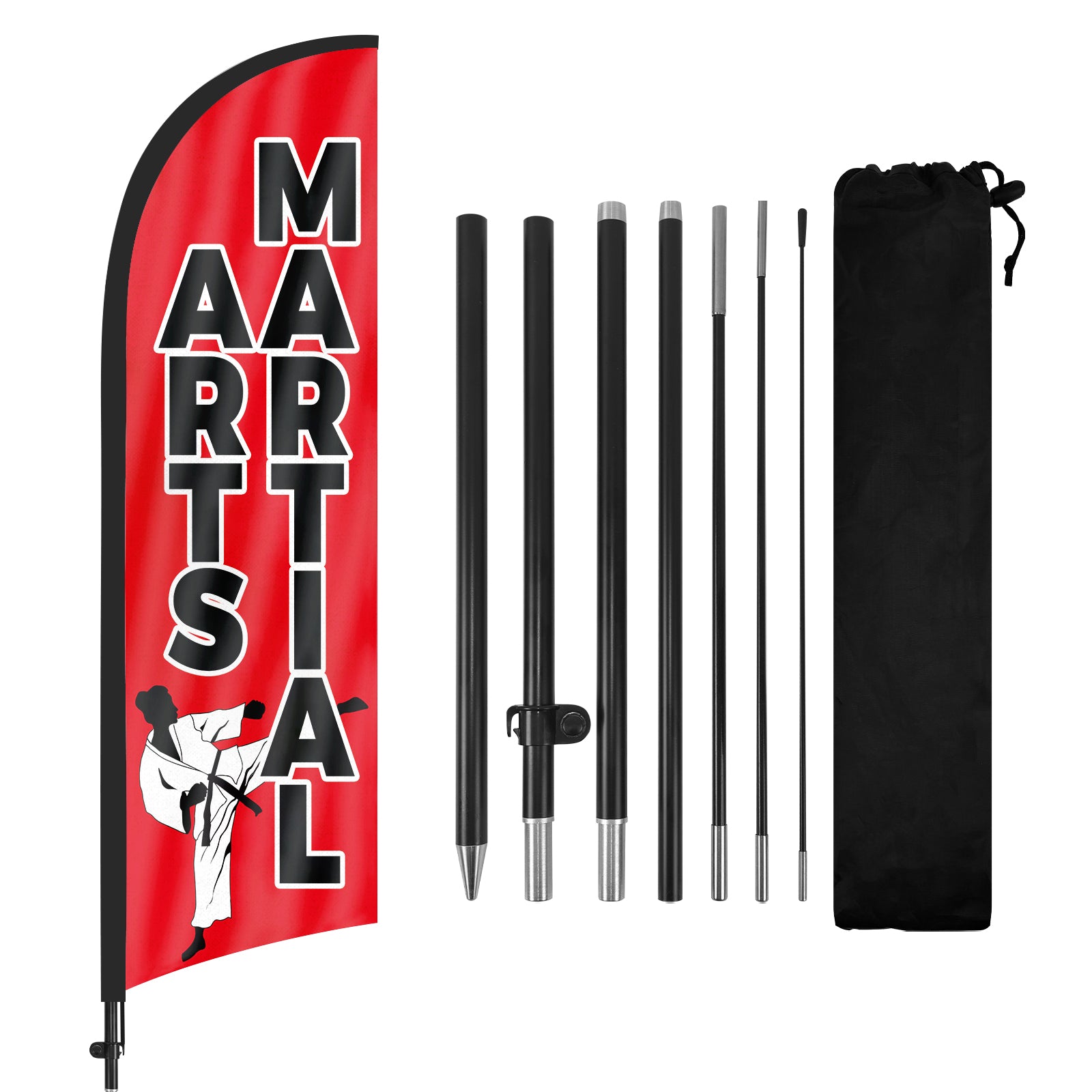 8Ft Martial Arts Red Feather Flag with Pole & Stake