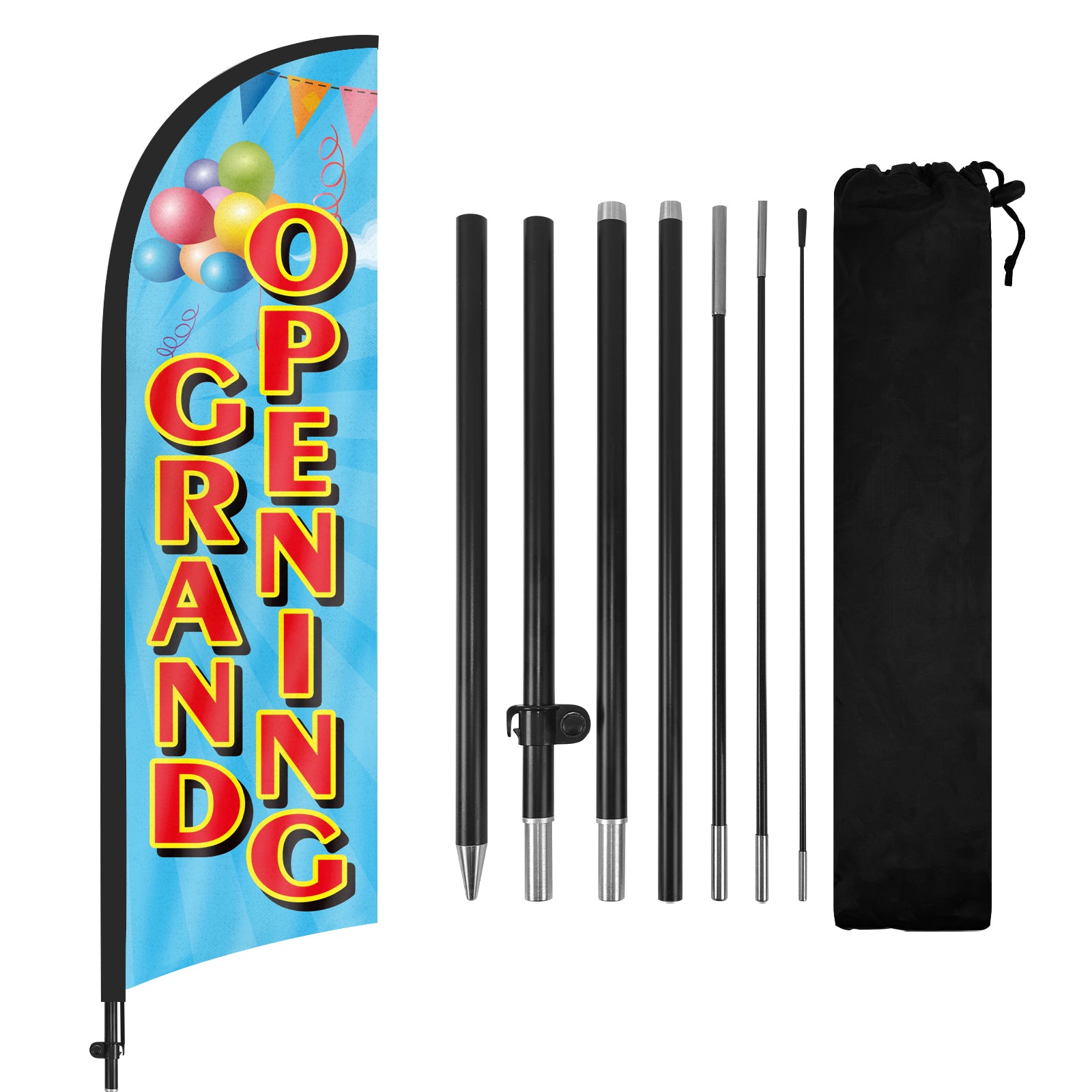 8Ft Grand Opening Blue Feather Flag with Pole and Ground Stake