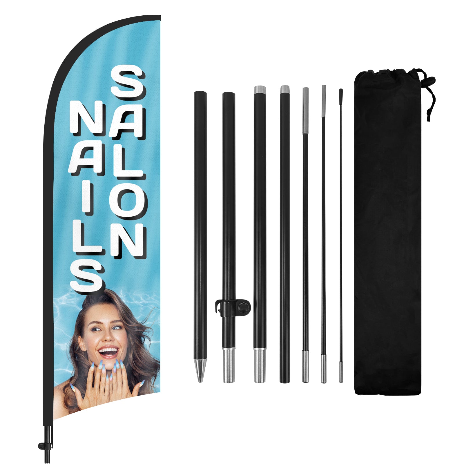 8FT Nails Salon Blue Feather Flag Set for Nails Salon Business