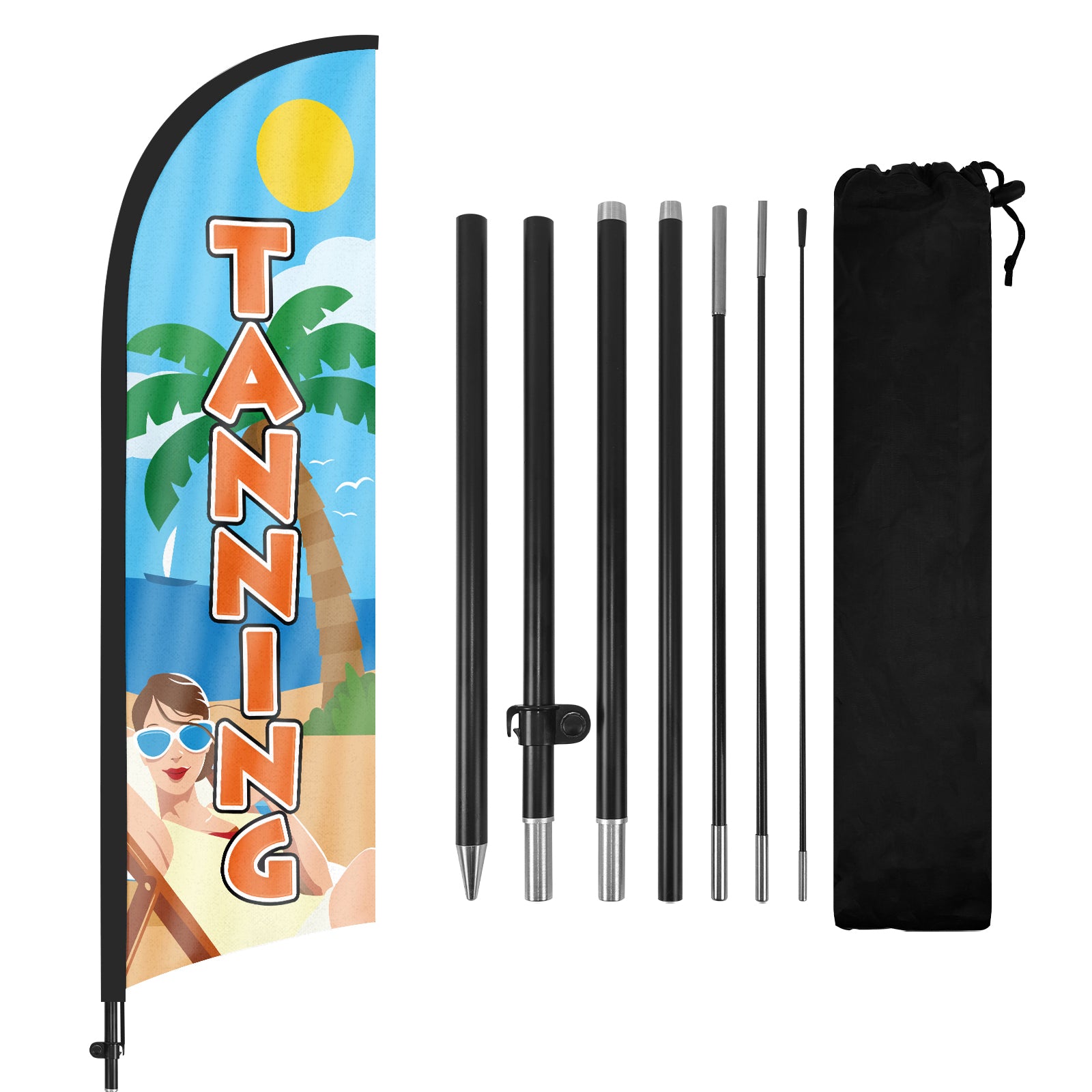 8Ft Tanning Blue Feather Flag with Pole & Stake