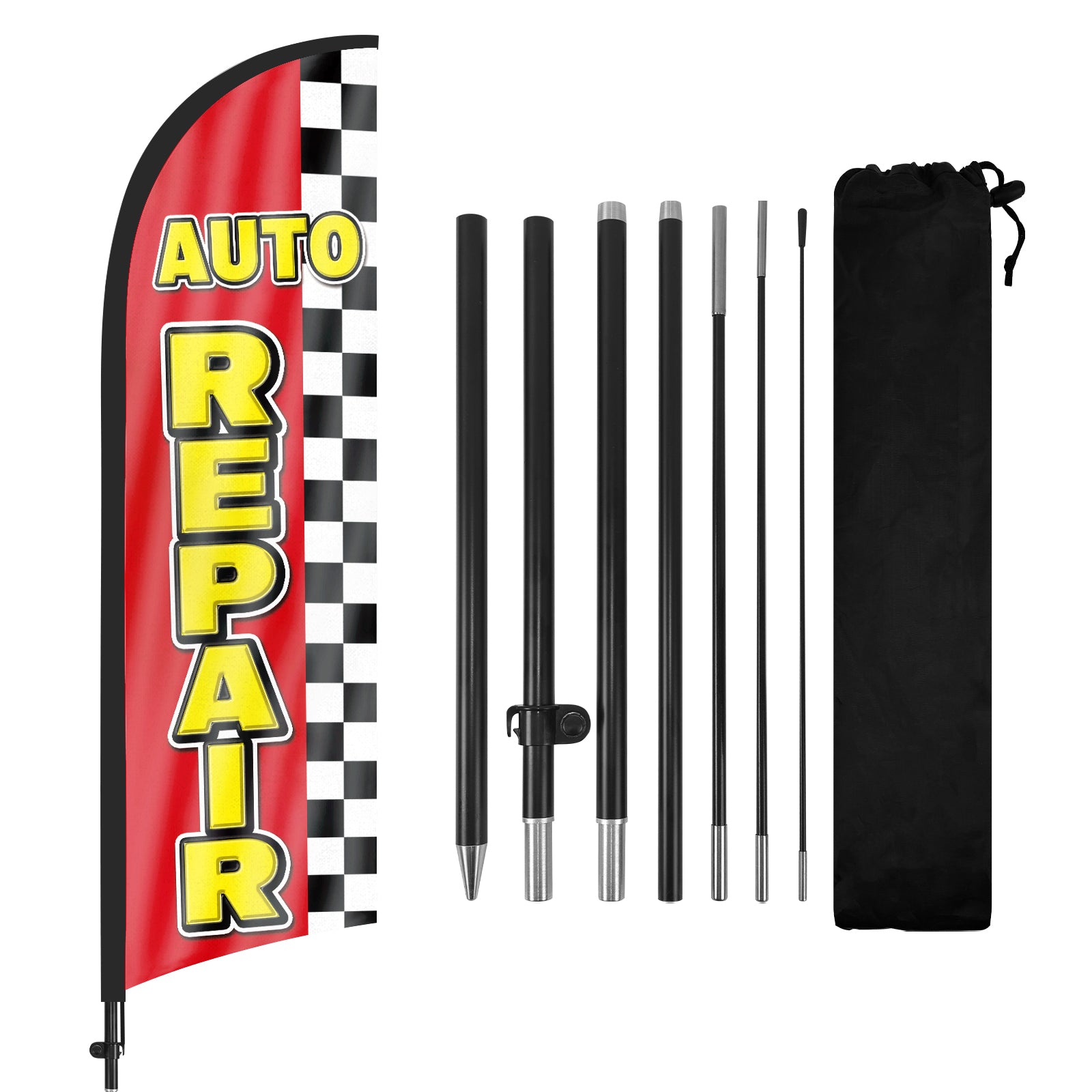 8ft Auto Repair Red Feather Flag Pole Kit