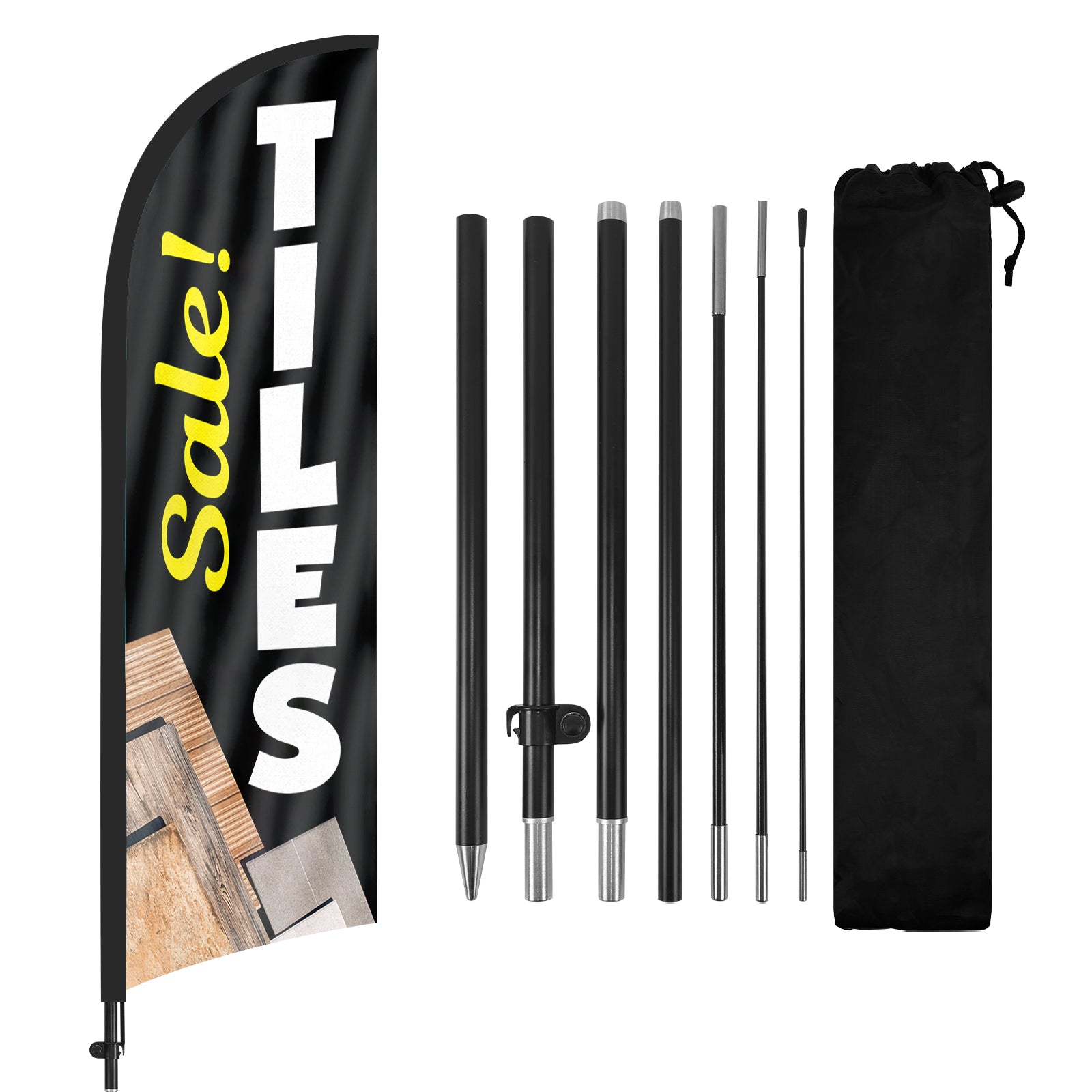 8ft Tiles Black Feather Flag with Pole and Stake