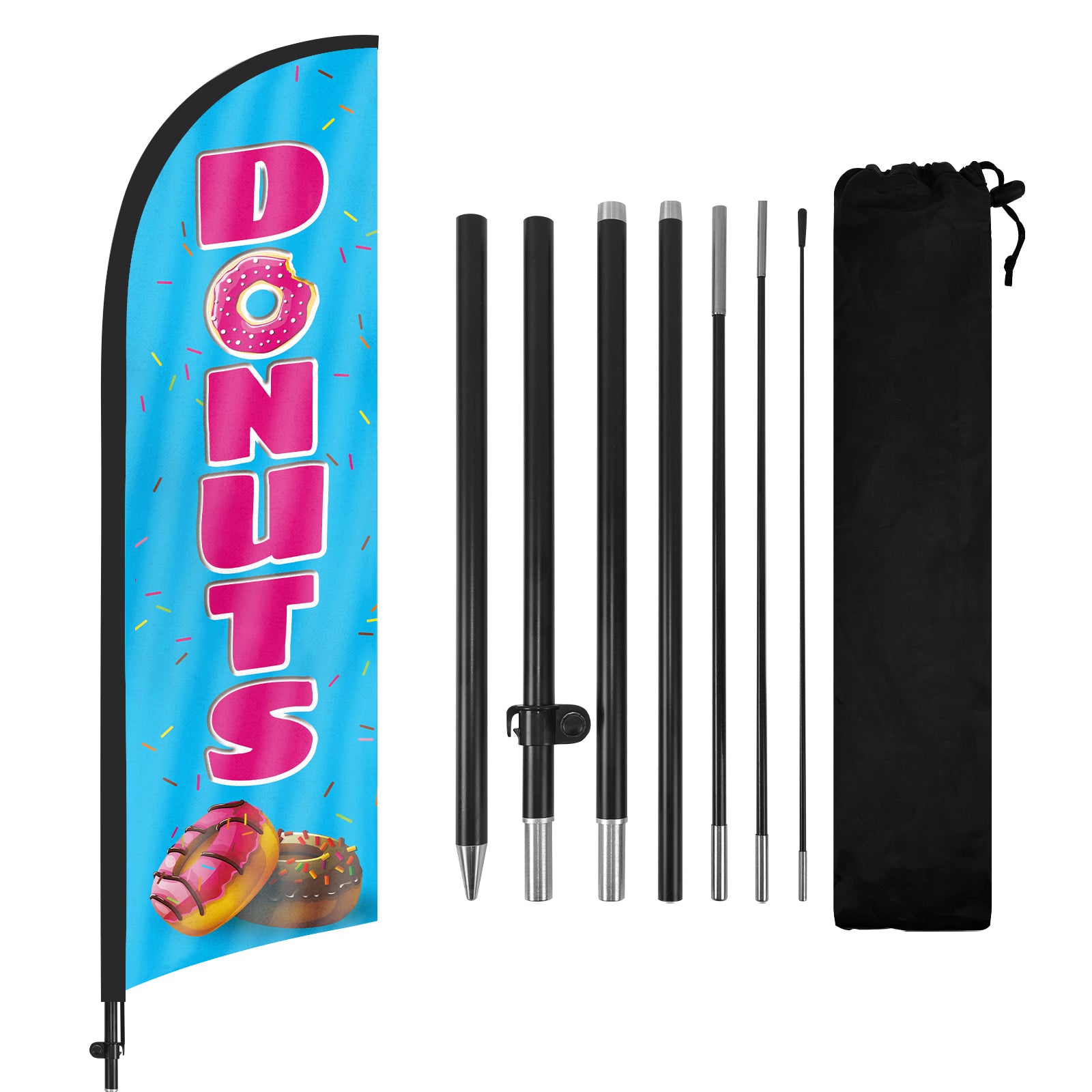 8Ft Donuts Blue Feather Flag Pole Kit