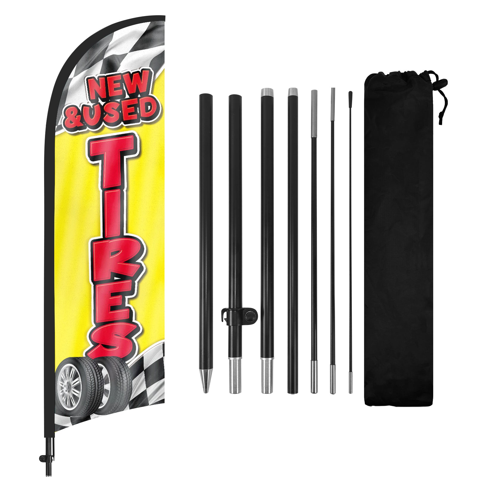 8Ft Yellow New & Used Tires 01 Feather Flag with Pole & Stake