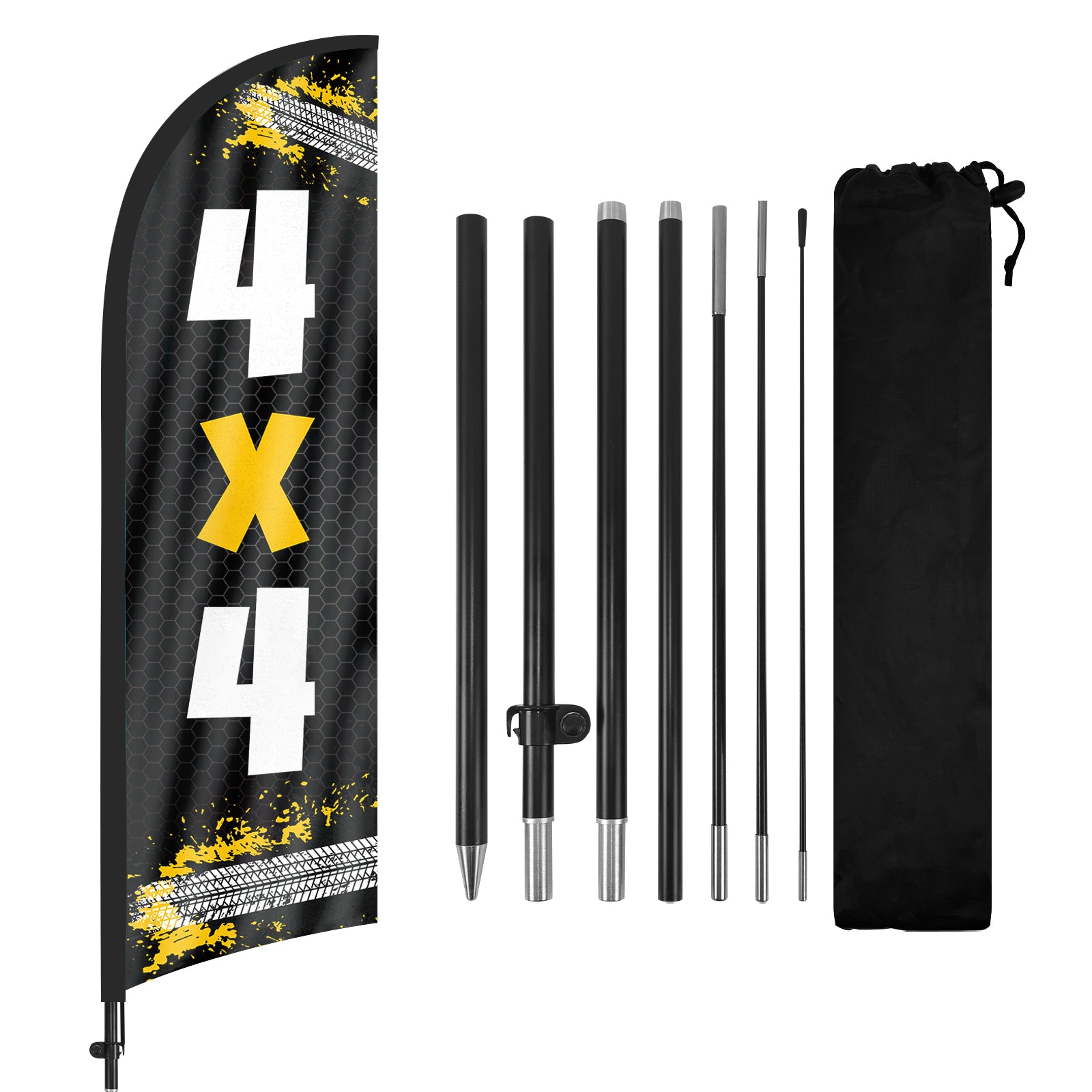 8ft 4X4 Auto Black Feather Flag with Pole and Stake