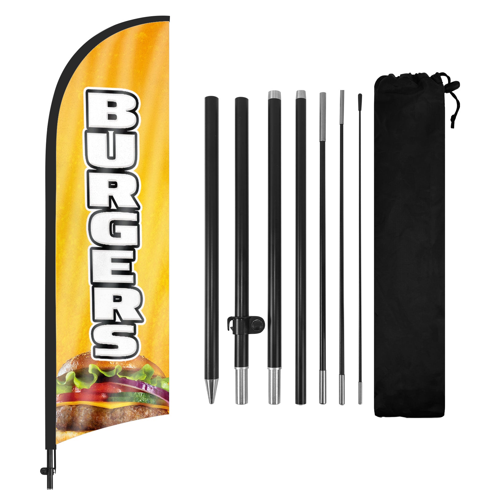 8ft Burgers Yellow Feather Flag with Pole and Stake