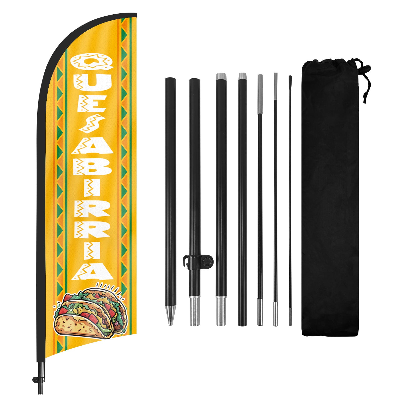 8ft Quesabirria Yellow Feather Flag Kit with Pole and Stake