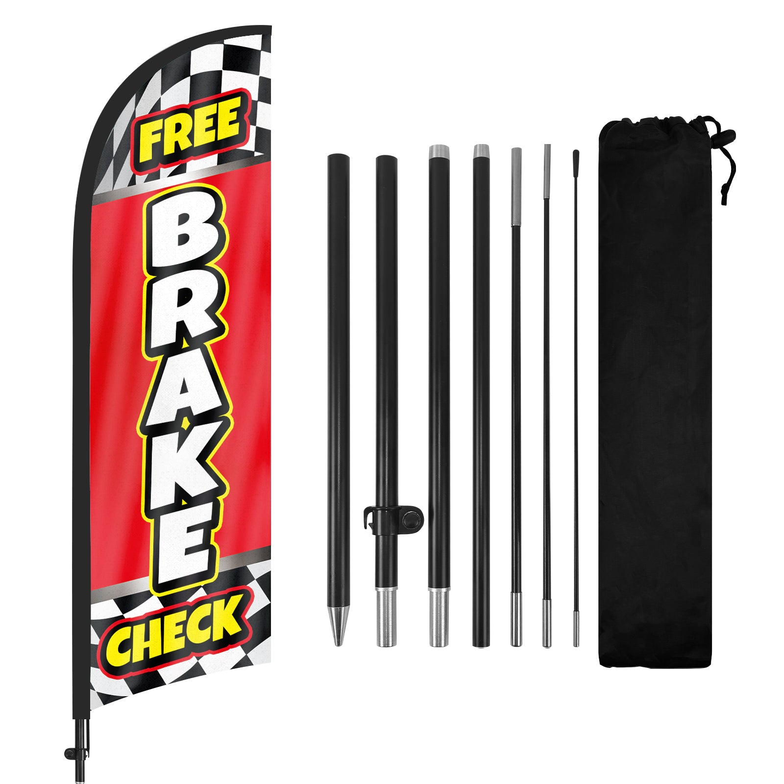 8ft Free Brake Check Red Feather Flag Pole Kit