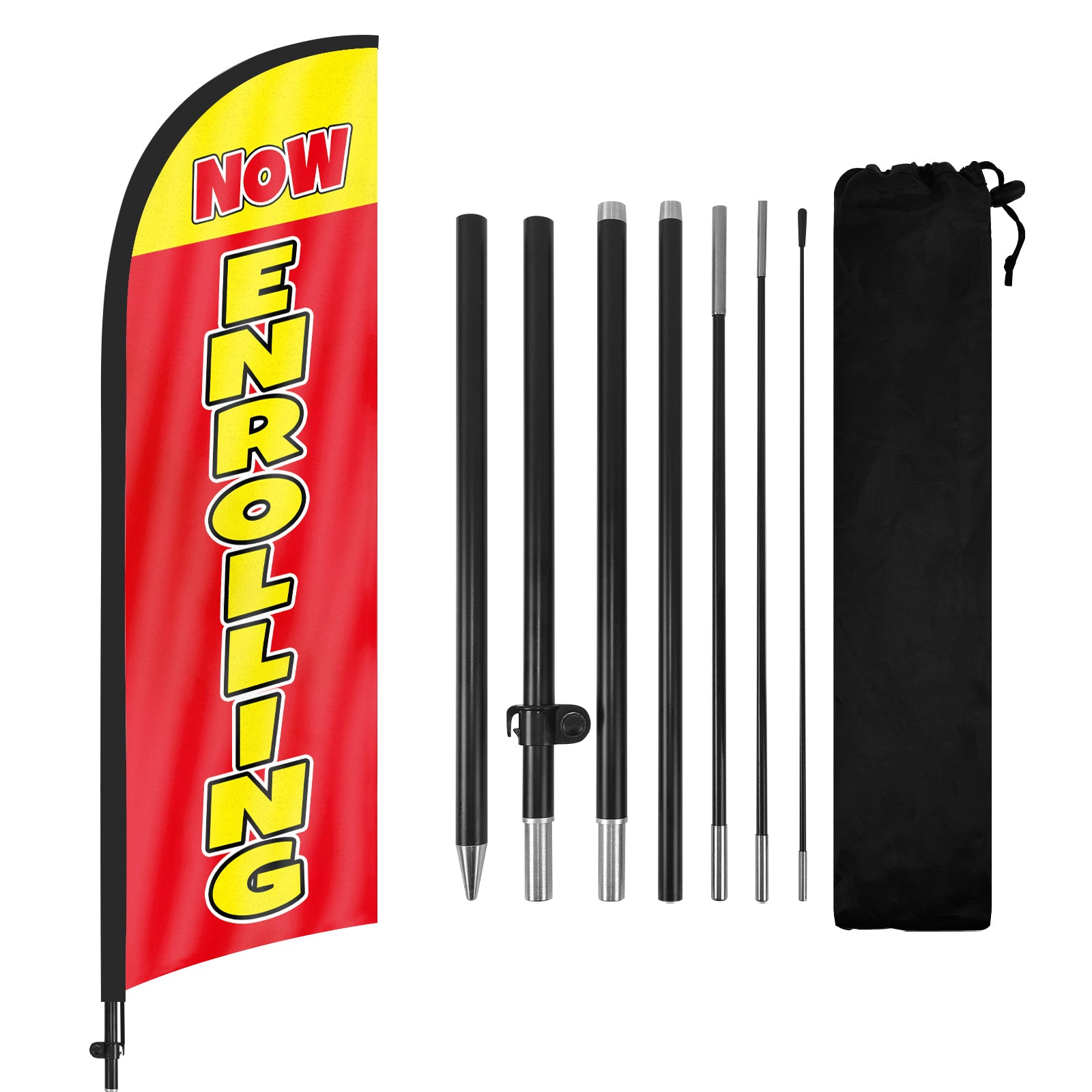 8ft Now Enrolling Red Feather Flag Pole Kit