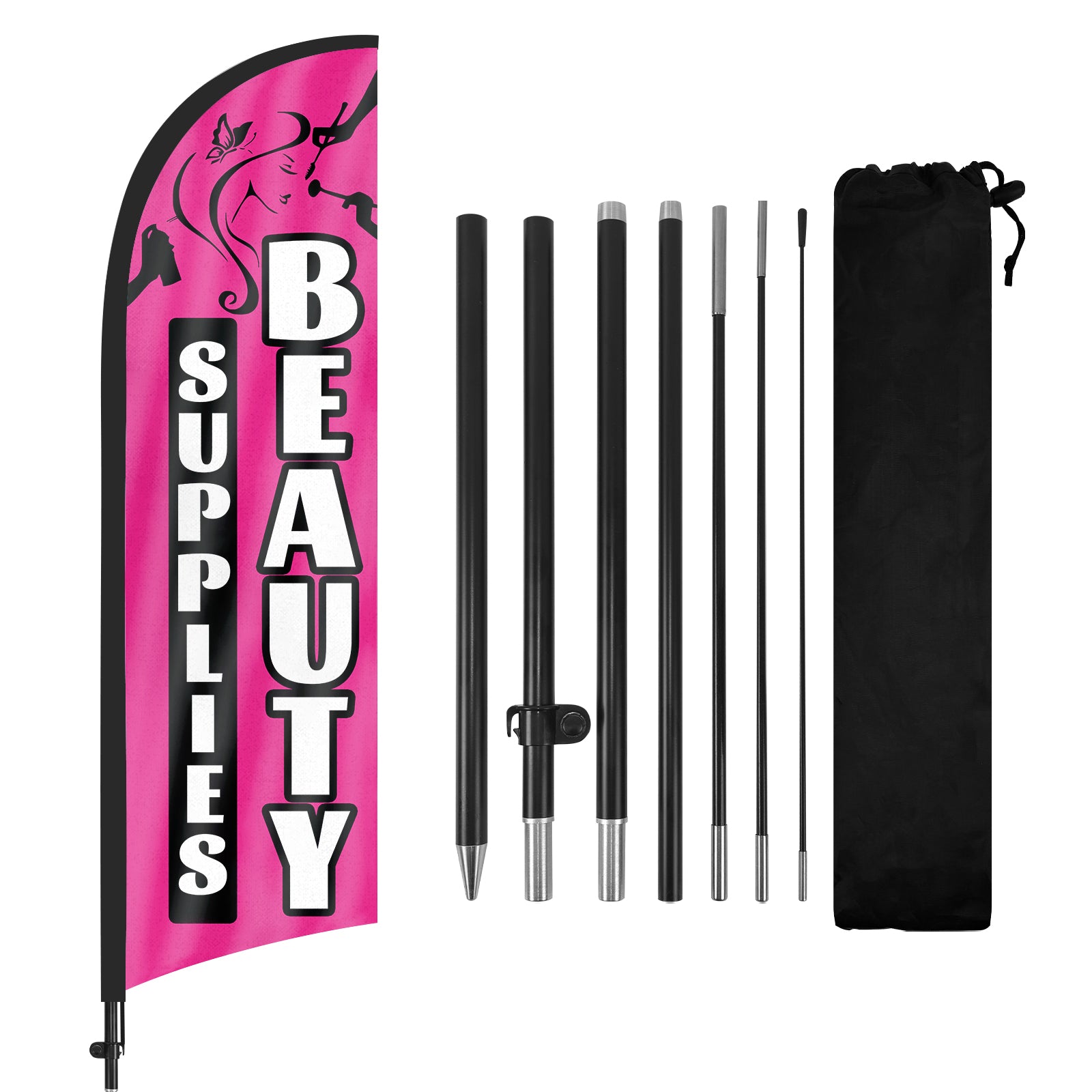 8Ft Beauty Supplies Pink Feather Flag Kit for Business