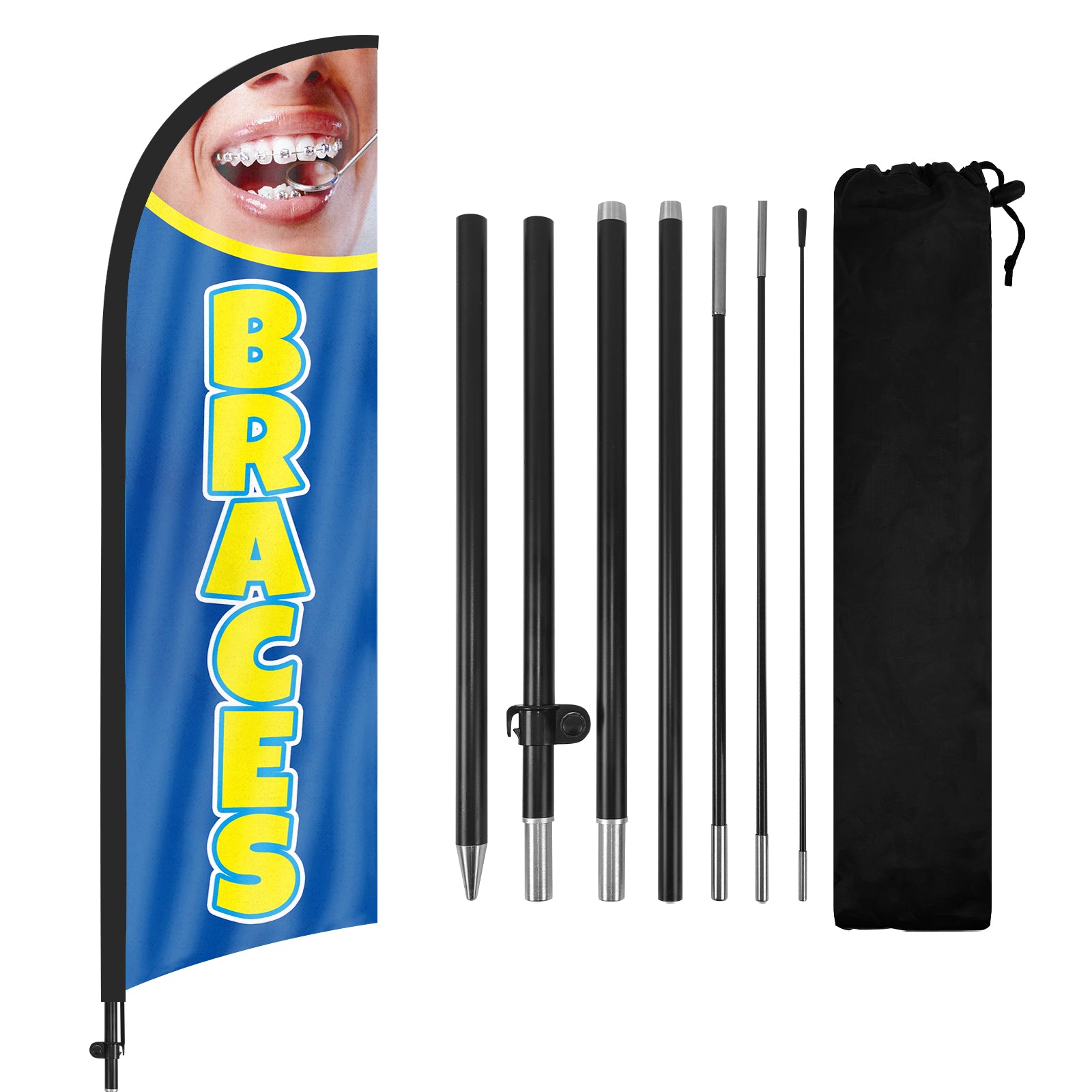 8ft Braces Blue Feather Flag with Pole and Stake