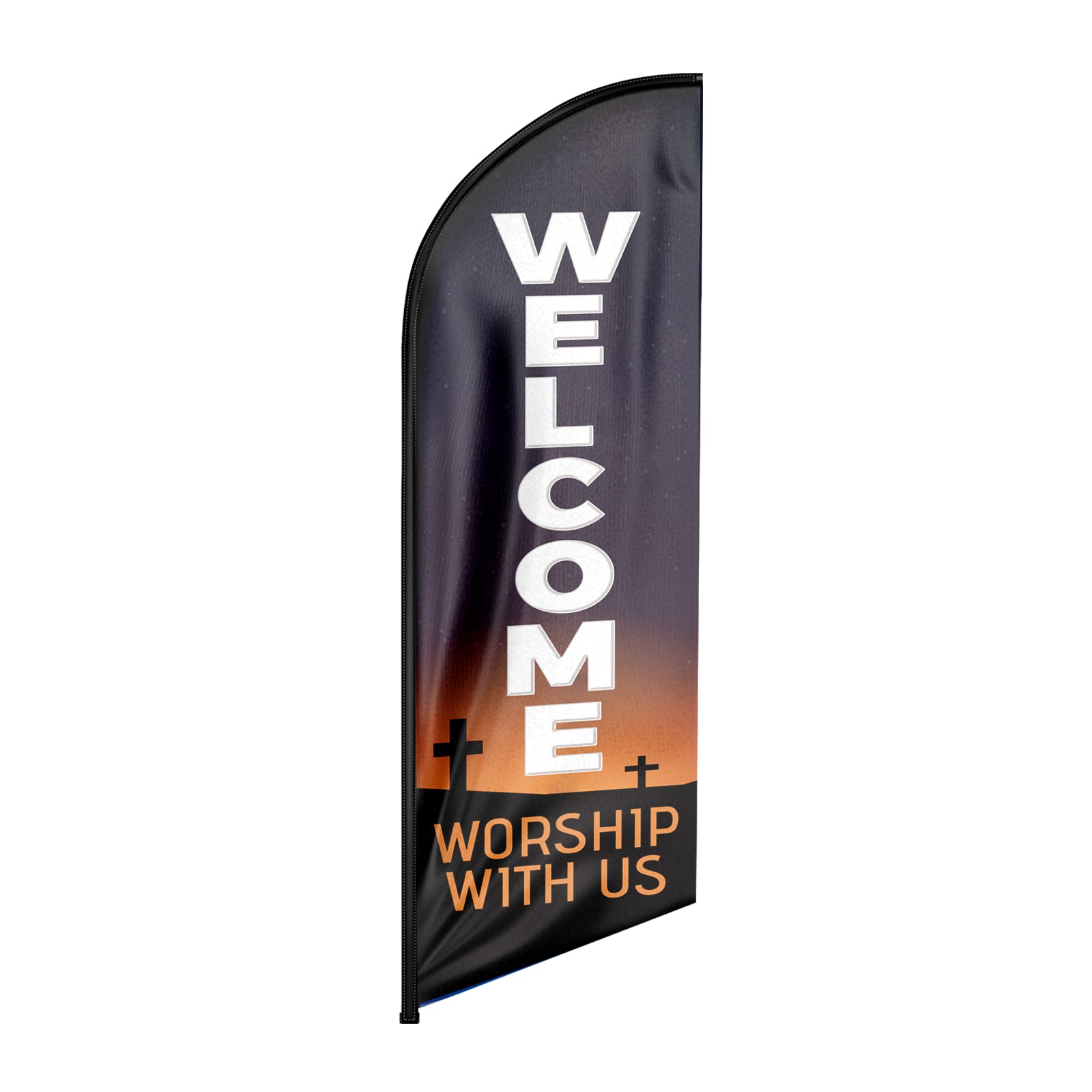 Welcome Worship With Us Feather Flag: Advertising Banner for Welcome Worship With Us Business (8ft, Black Flagpole Not Included)