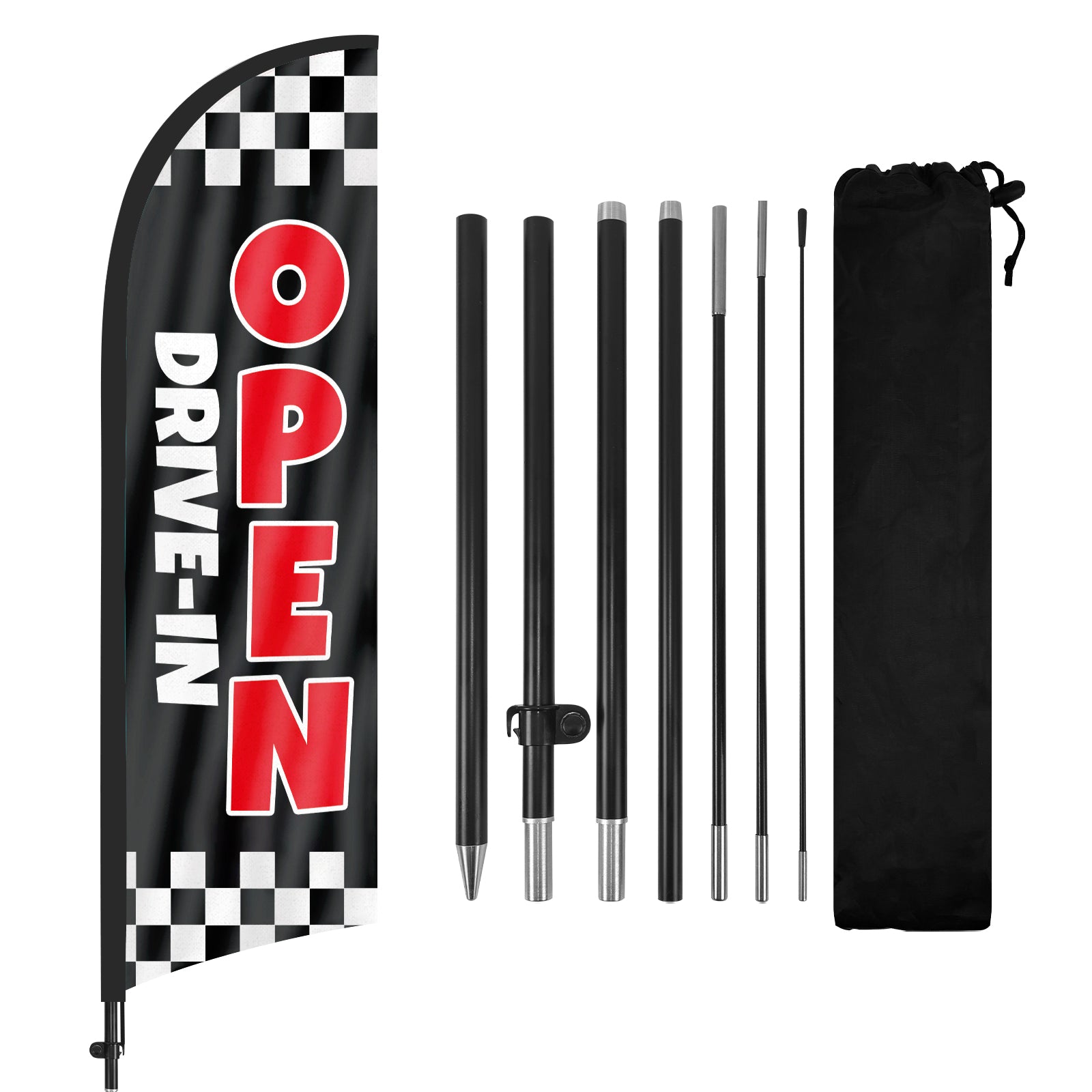 8ft Open Drive-in Black Feather Flag with Pole and Stake