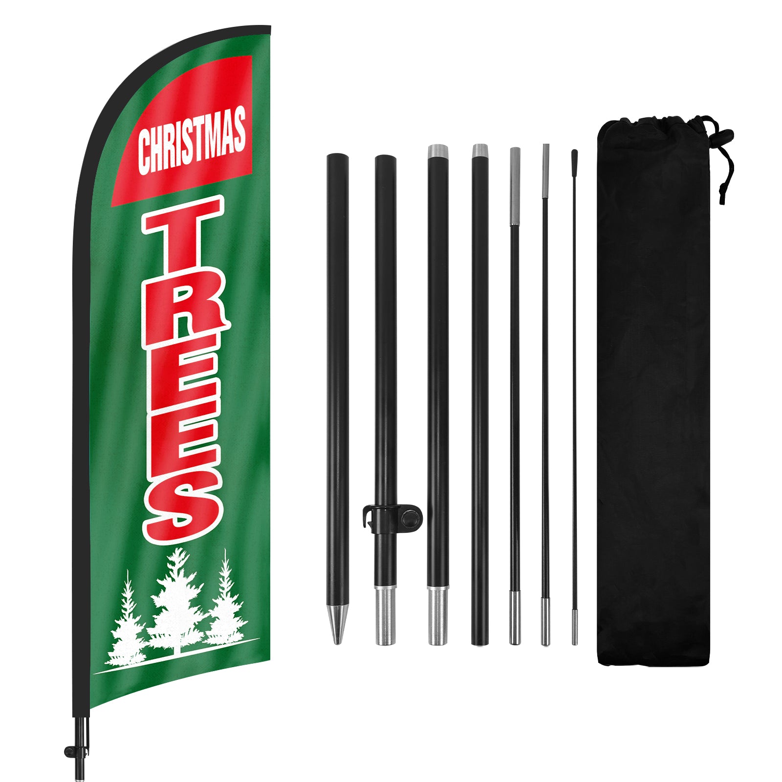 8ft Christmas Trees Green Feather Flag with Pole and Stake