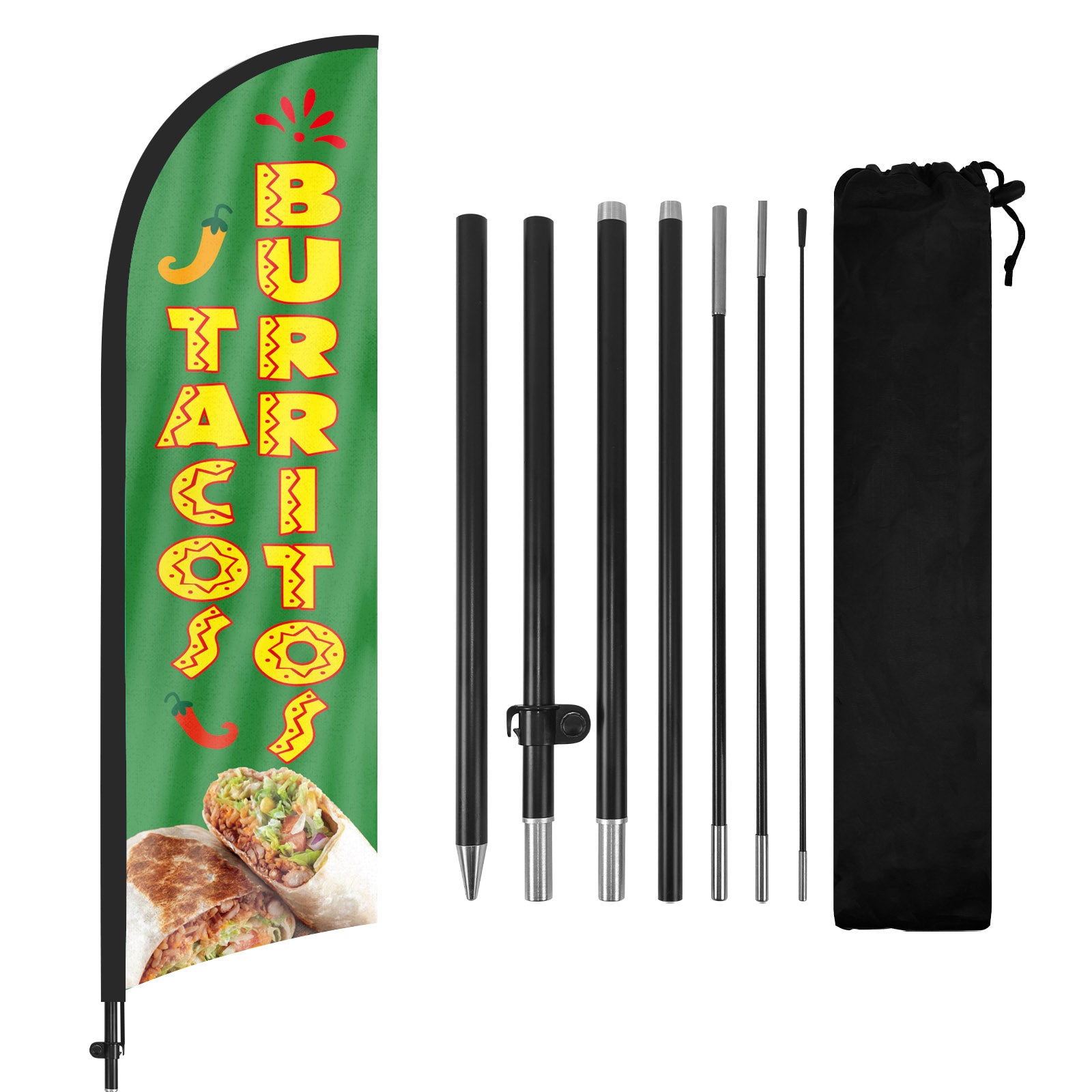 8ft Tacos Burritos Green Feather Flag Pole Kit