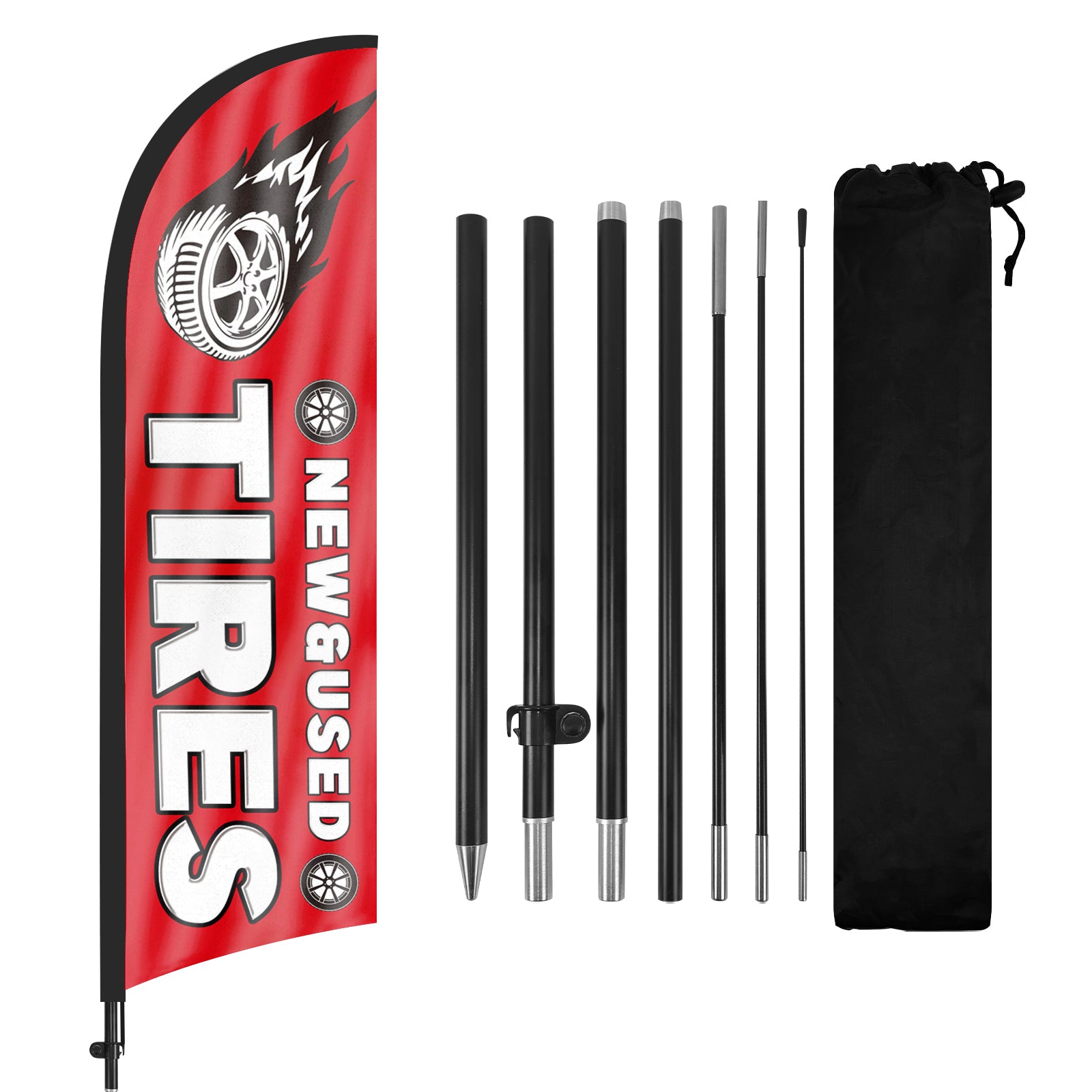 8Ft Red New & Used Tires 02 Feather Flag with Pole & Stake