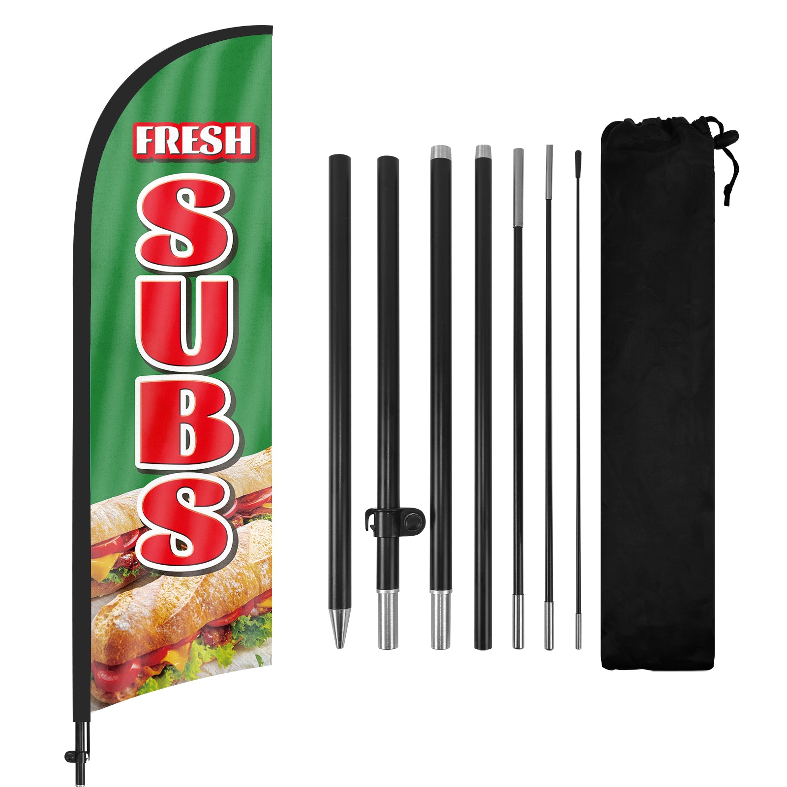 8ft Fresh Subs 01 Feather Flag Kit-Advertising Banner with Pole and Stake
