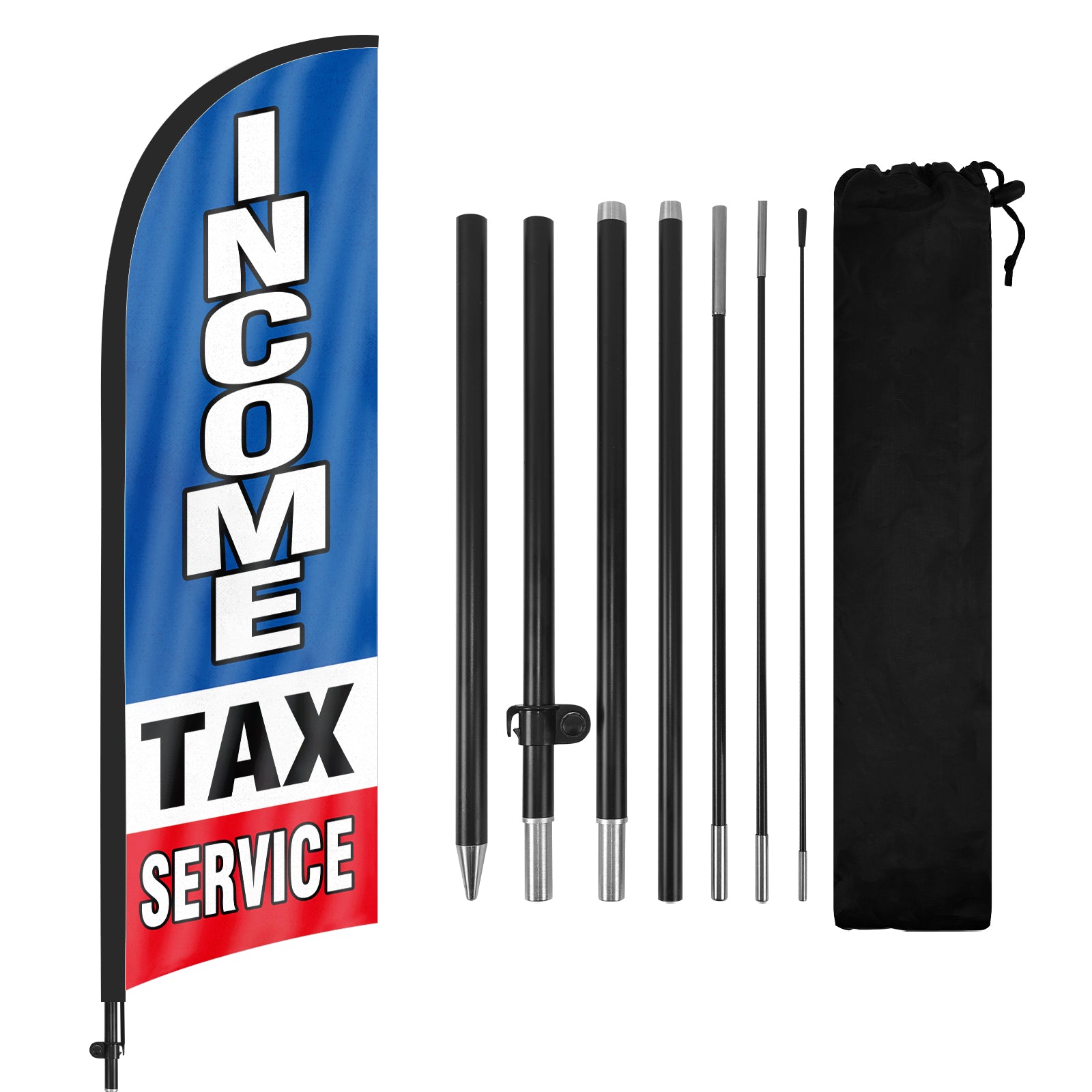 8ft Income Tax Service Blue Feather Flag with Pole and Stake