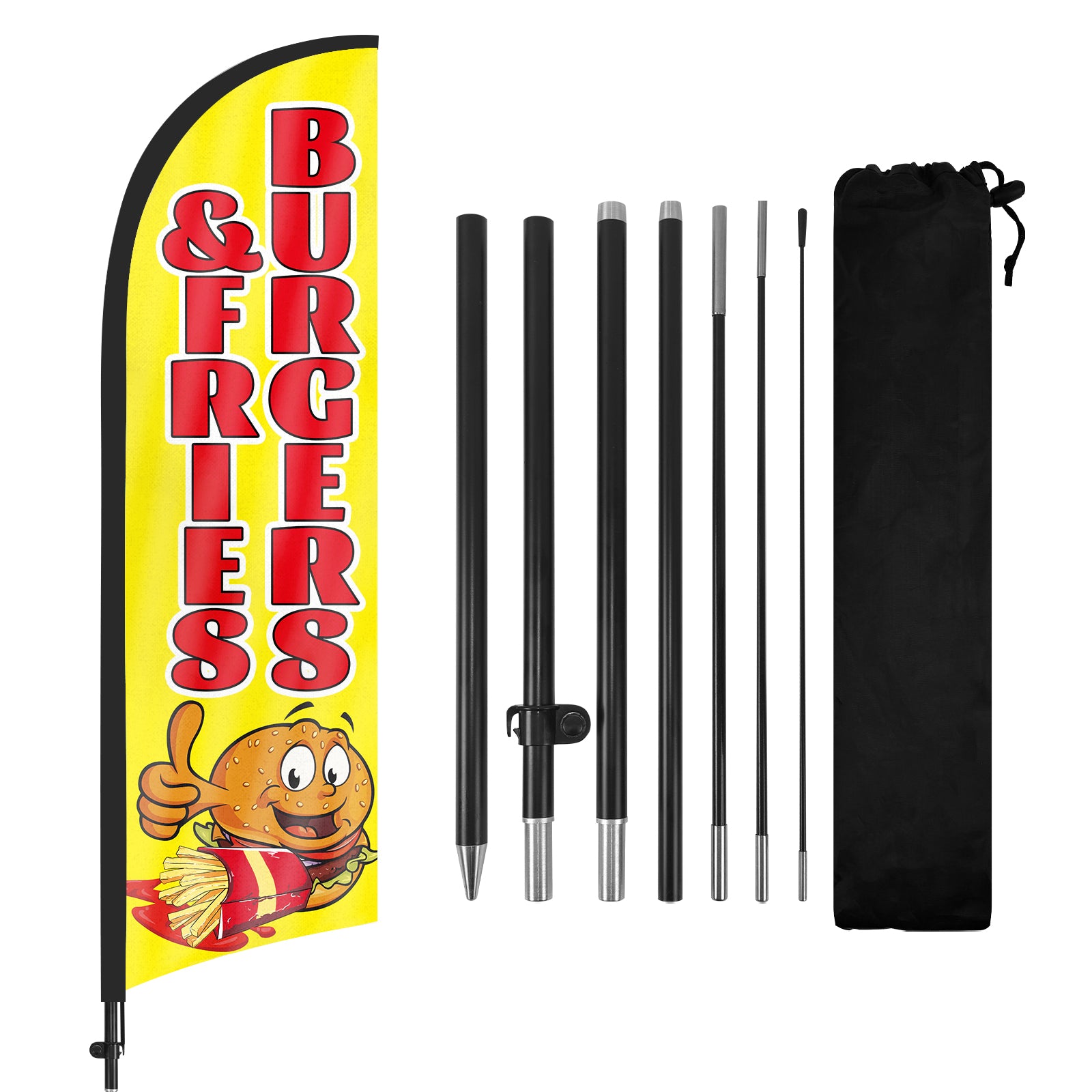 8ft Burgers and Fries Yellow Feather Flag Kit-Advertising Banner with Pole and Stake
