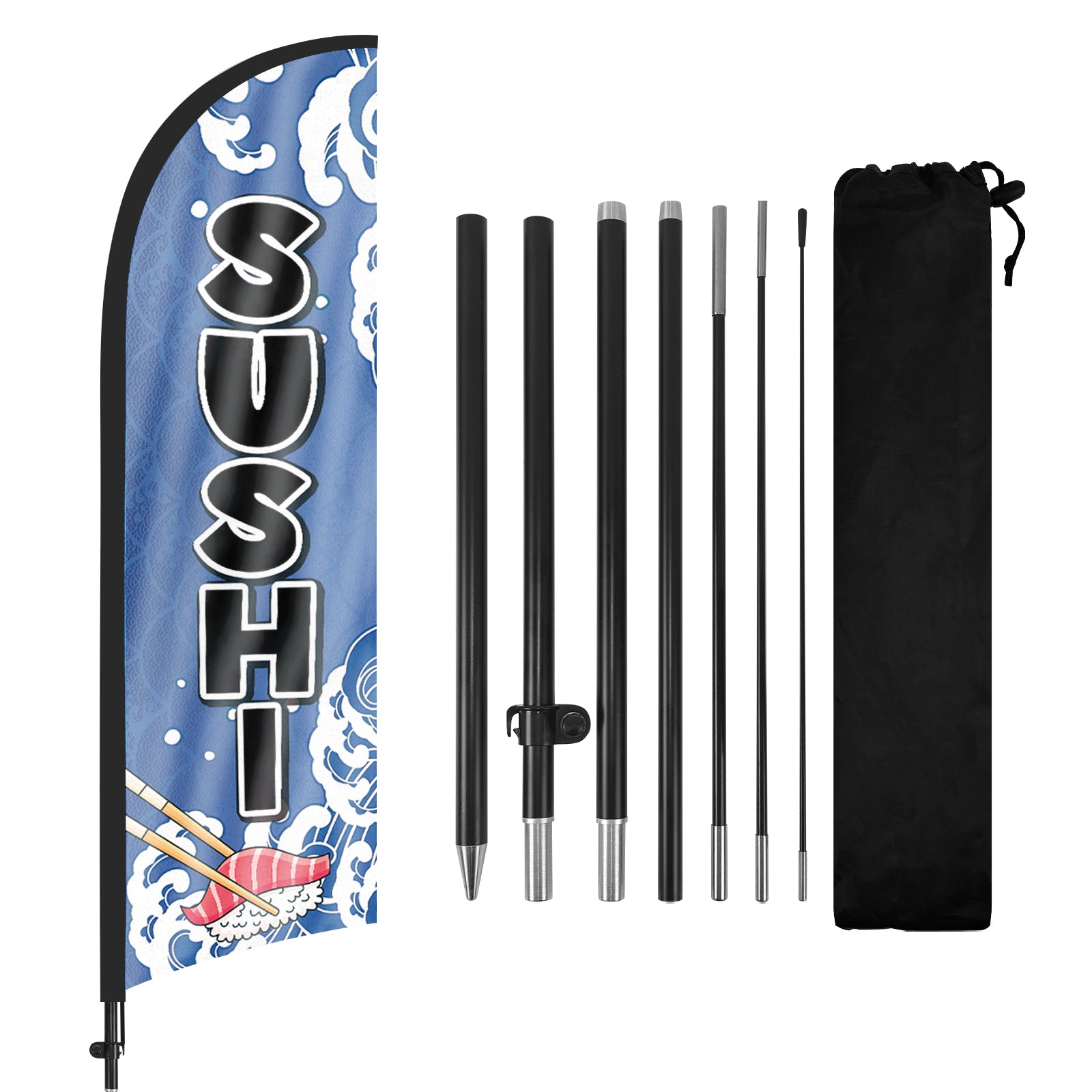 8Ft Sushi Blue Feather Flags with Pole and Ground Stake