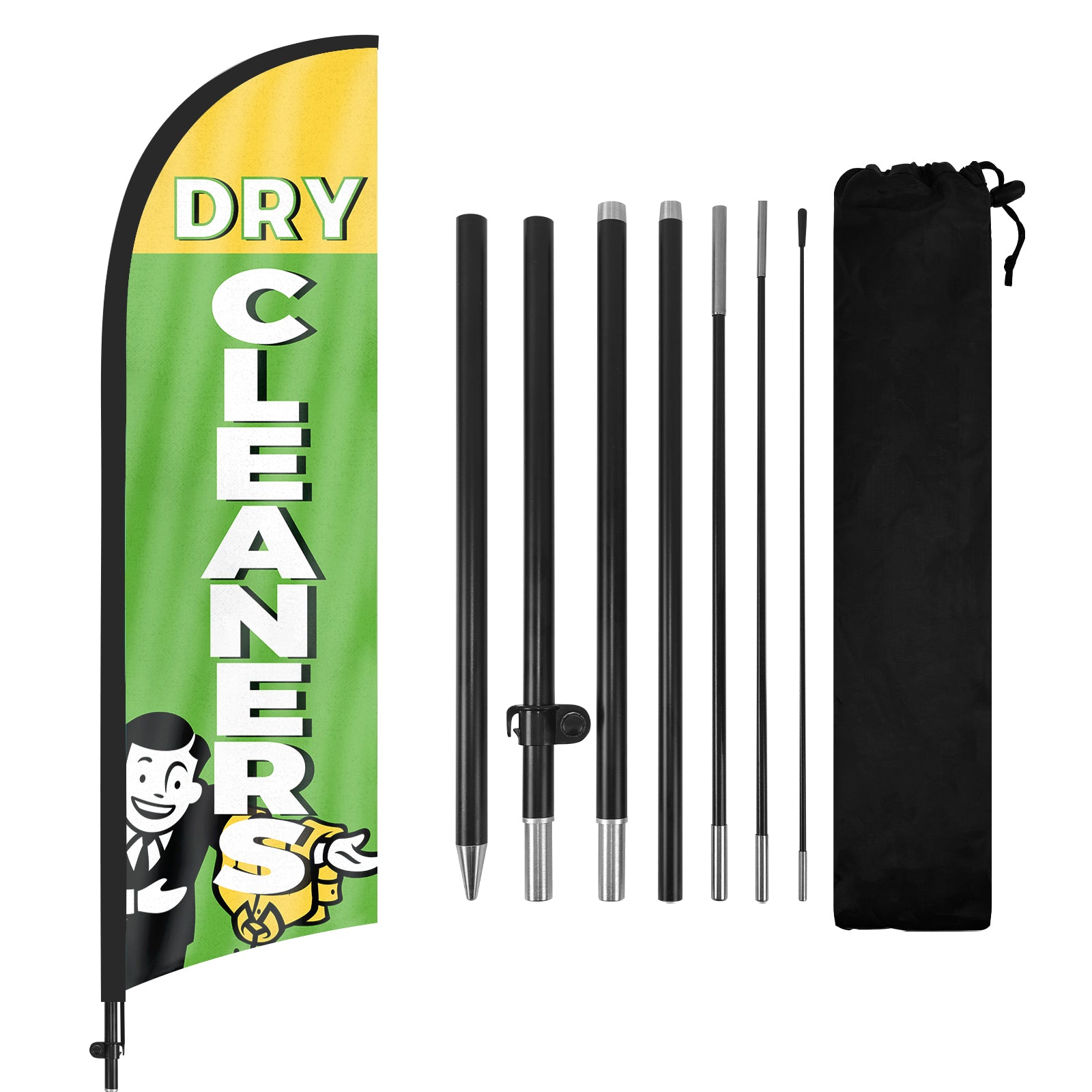 8Ft Dry Cleaners Green Feather Flag with Pole & Stake