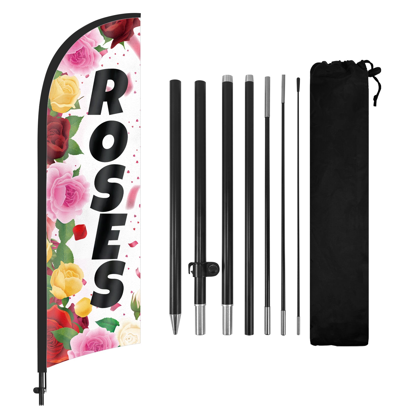 8FT Roses White Feather Flag Pole Kit