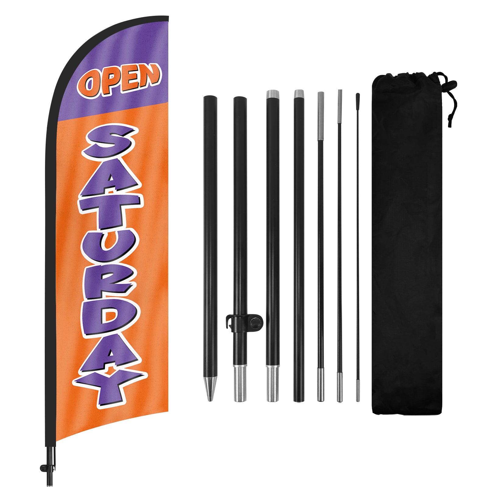 8Ft Orange Open Saturday Feather Flag with Pole & Stake