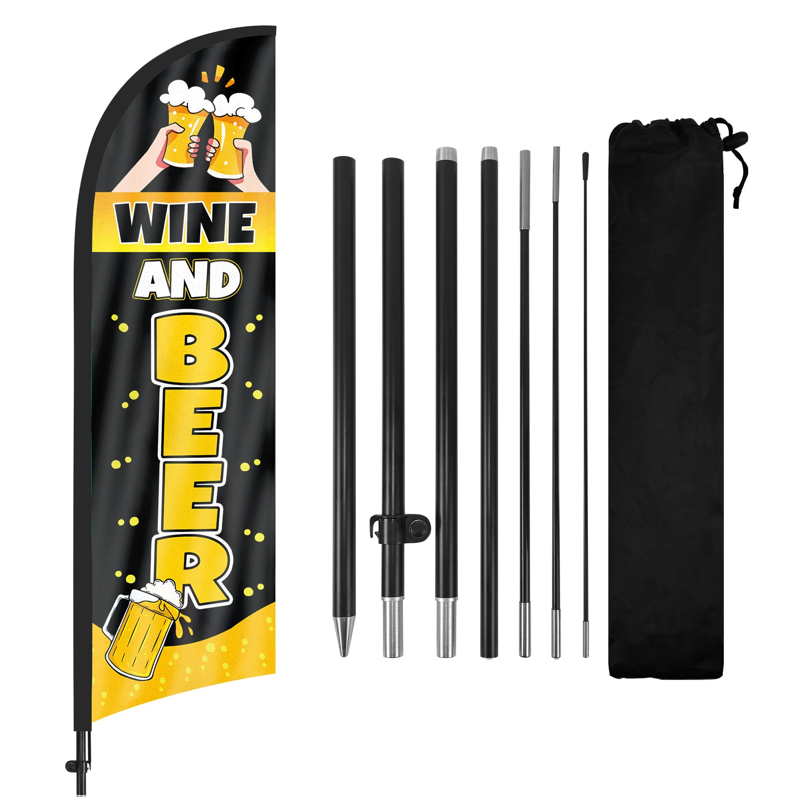 8ft Wine And Beer Black Feather Flag with Pole and Stake