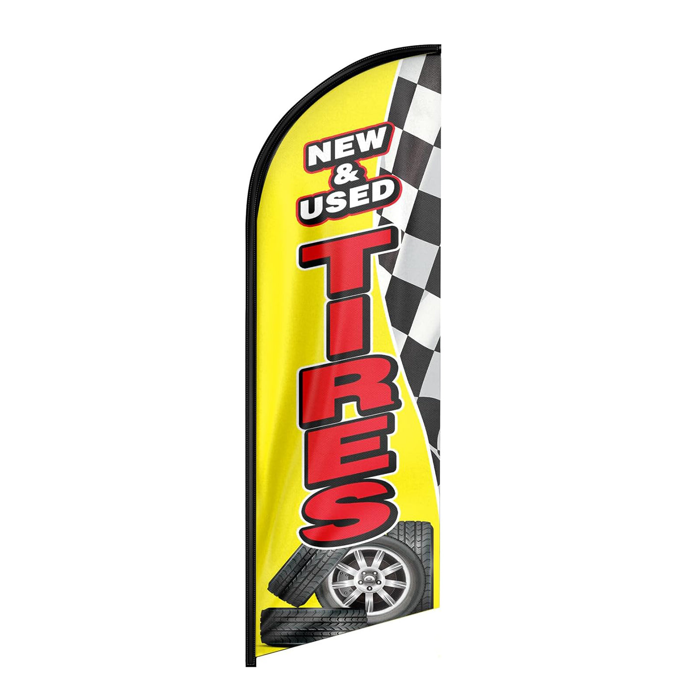 Tire Shop Flags-8ft Yellow New&Used Tires Feather Flag Pole Kit（Flagpole Not Included）