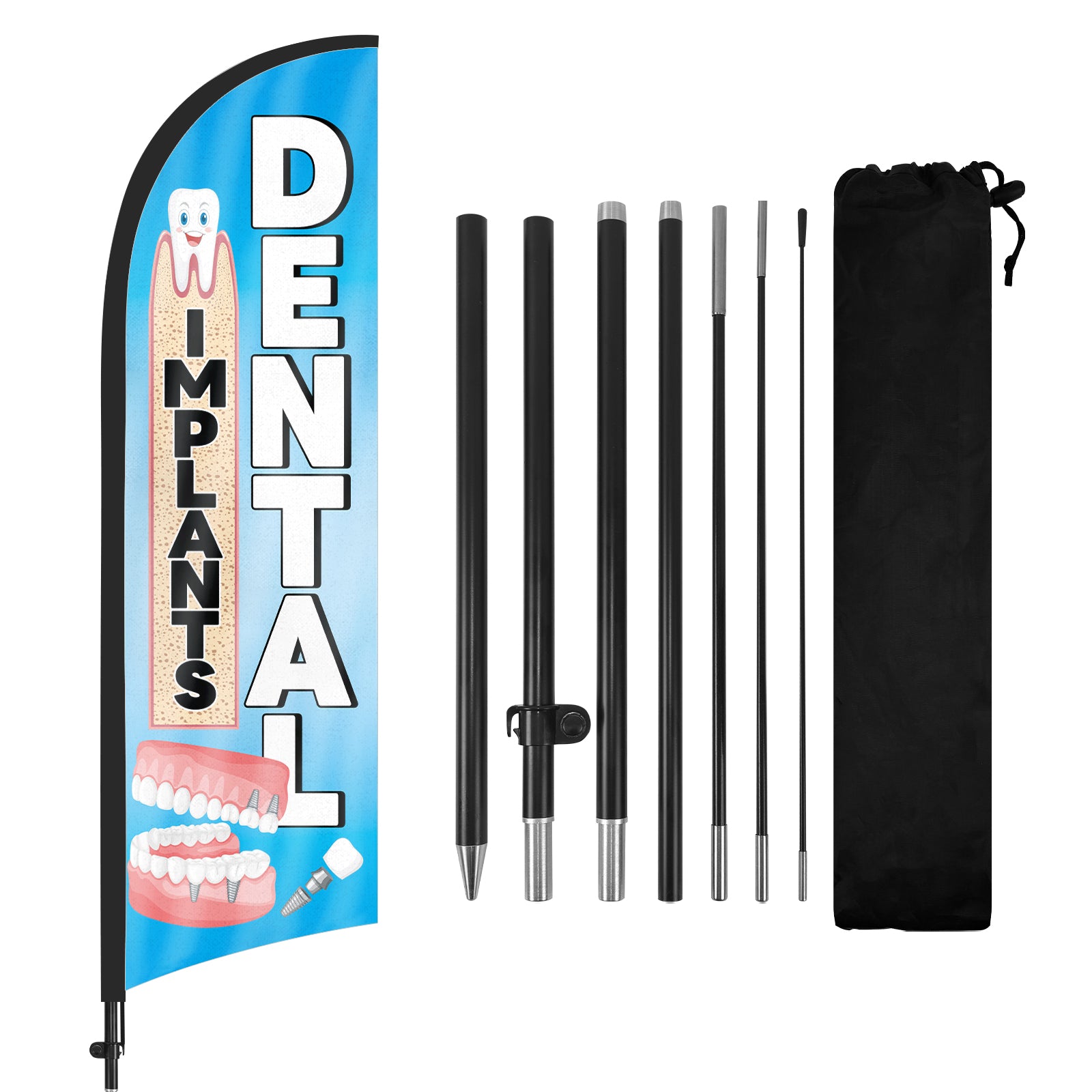8ft Dental Implants Blue Feather Flag Pole Kit