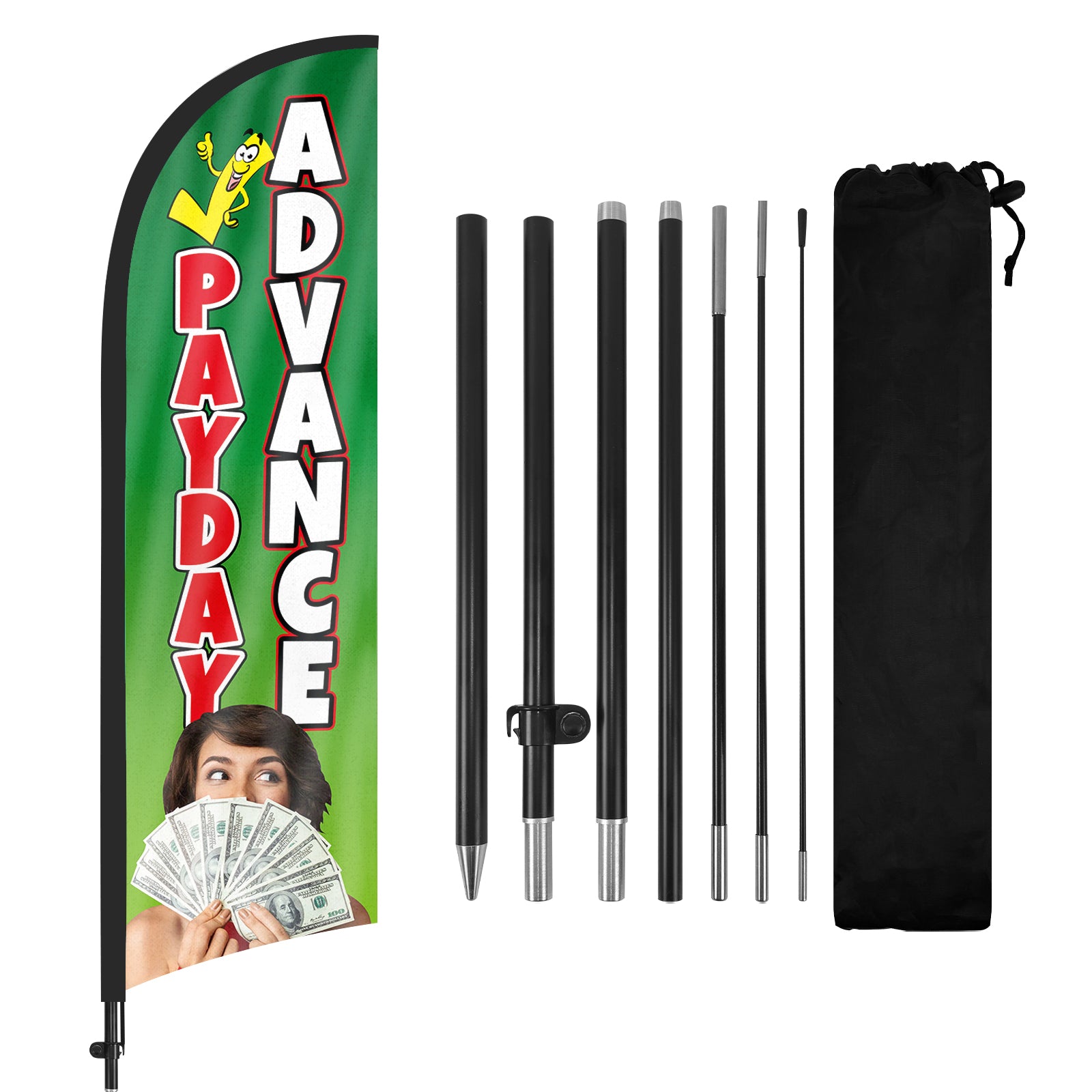 8Ft Payday Advance Green Feather Flag with Pole and Ground Stake